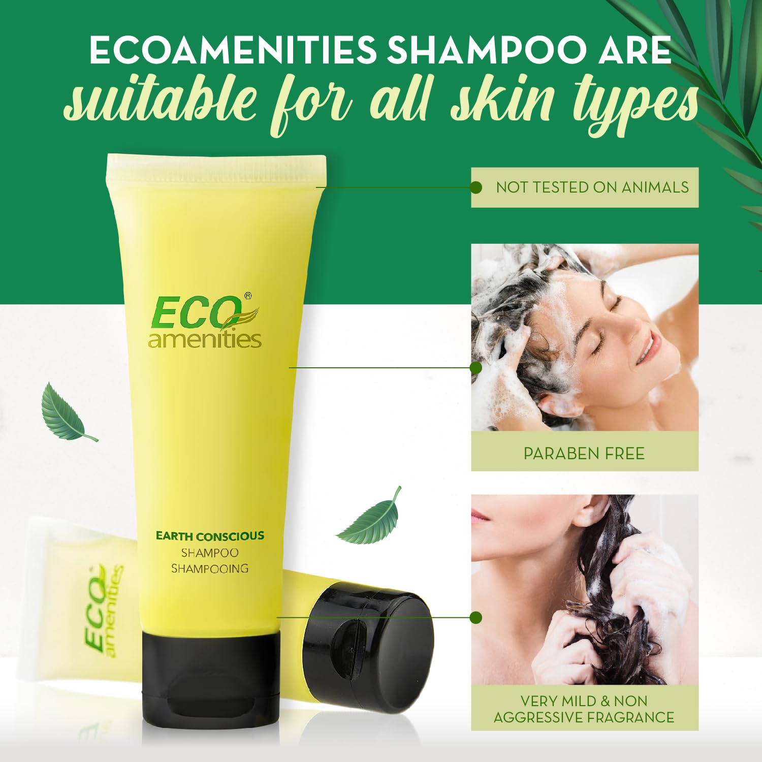 ECO amenities Travel Shampoo Tubes — 1 oz TSA-Approved, 200-Pack, Green Fragrance, Hotel Supply