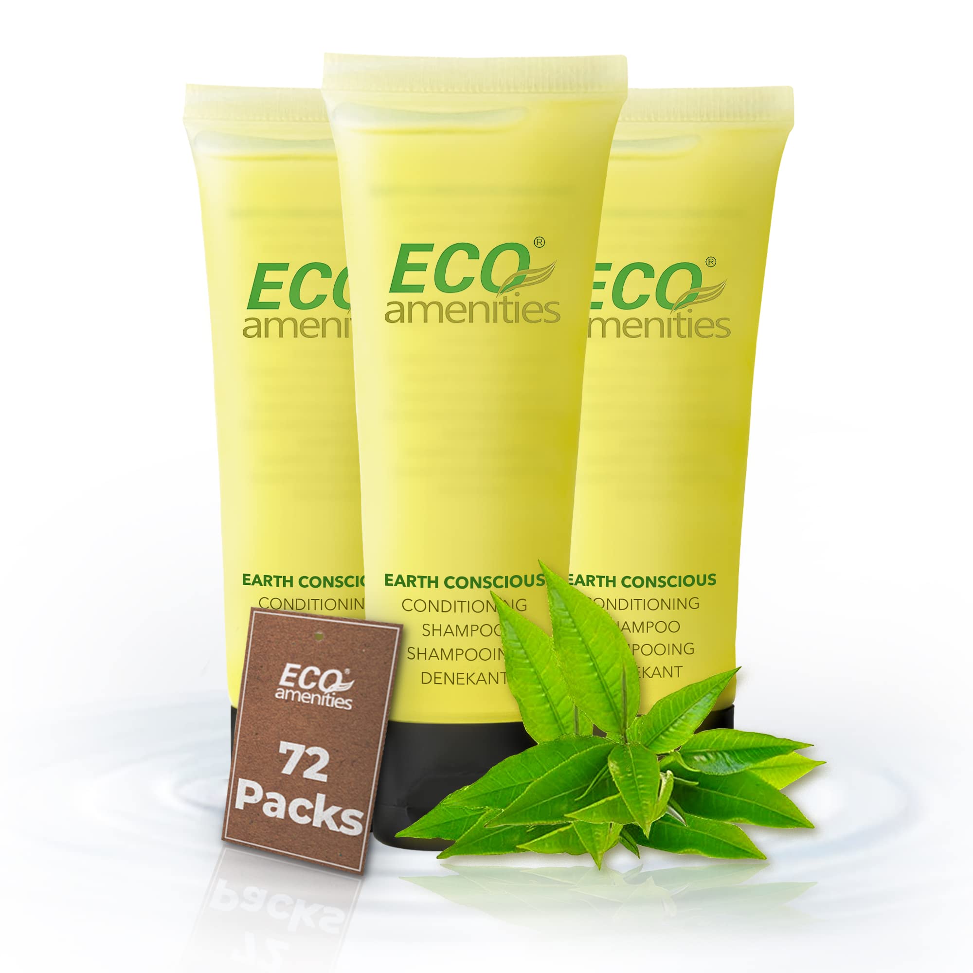 Eco Amenities Shampoo Mini Flip-Cap Tubes – 1 fl oz (30 mL), 72-Count Bulk Hotel Toiletries, Green Tea Scent