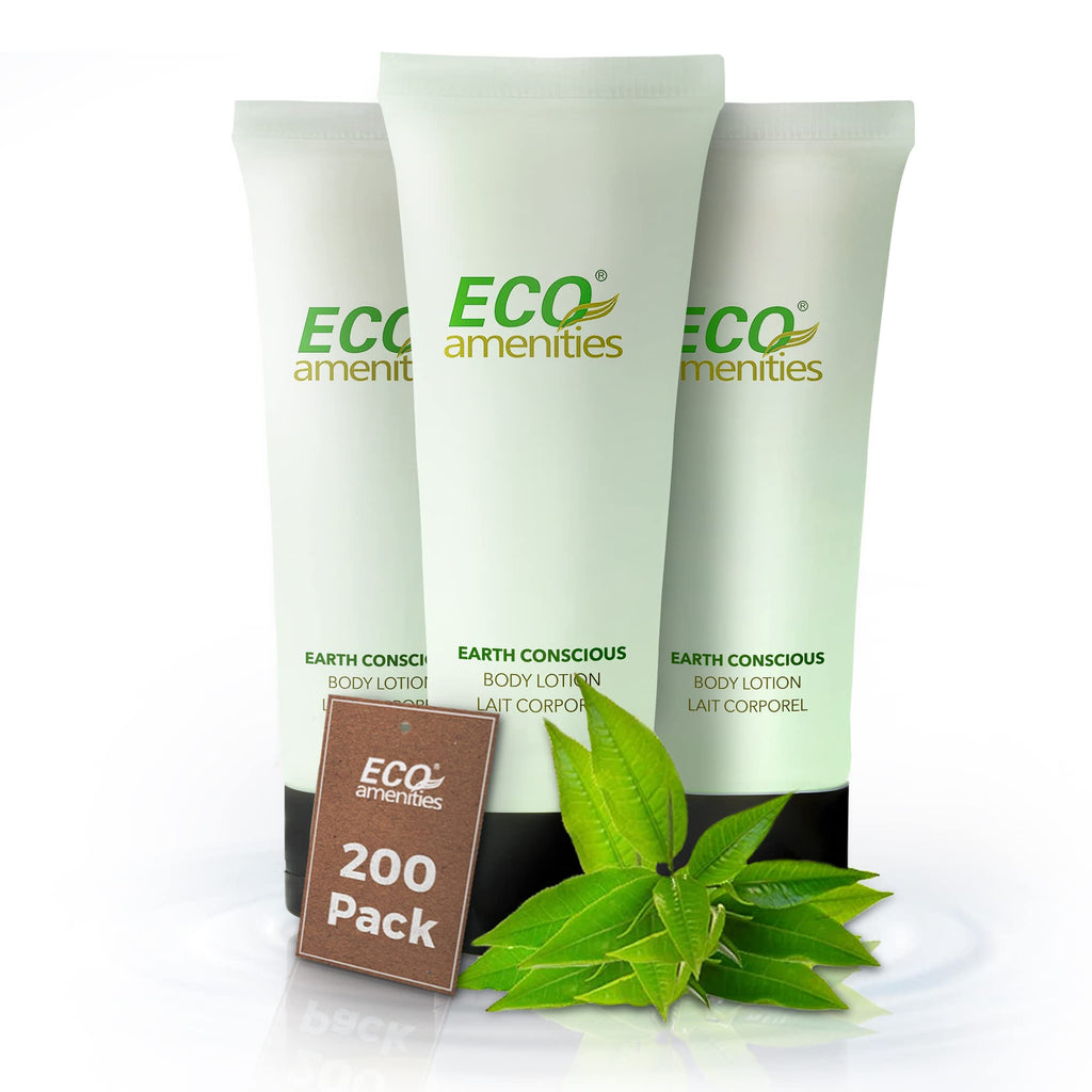 Eco Amenities Travel Lotion Bulk – 200-Pack, 1 fl oz Tubes – Hydrating Green Tea Scented Body & Hand Lotion for Hotels
