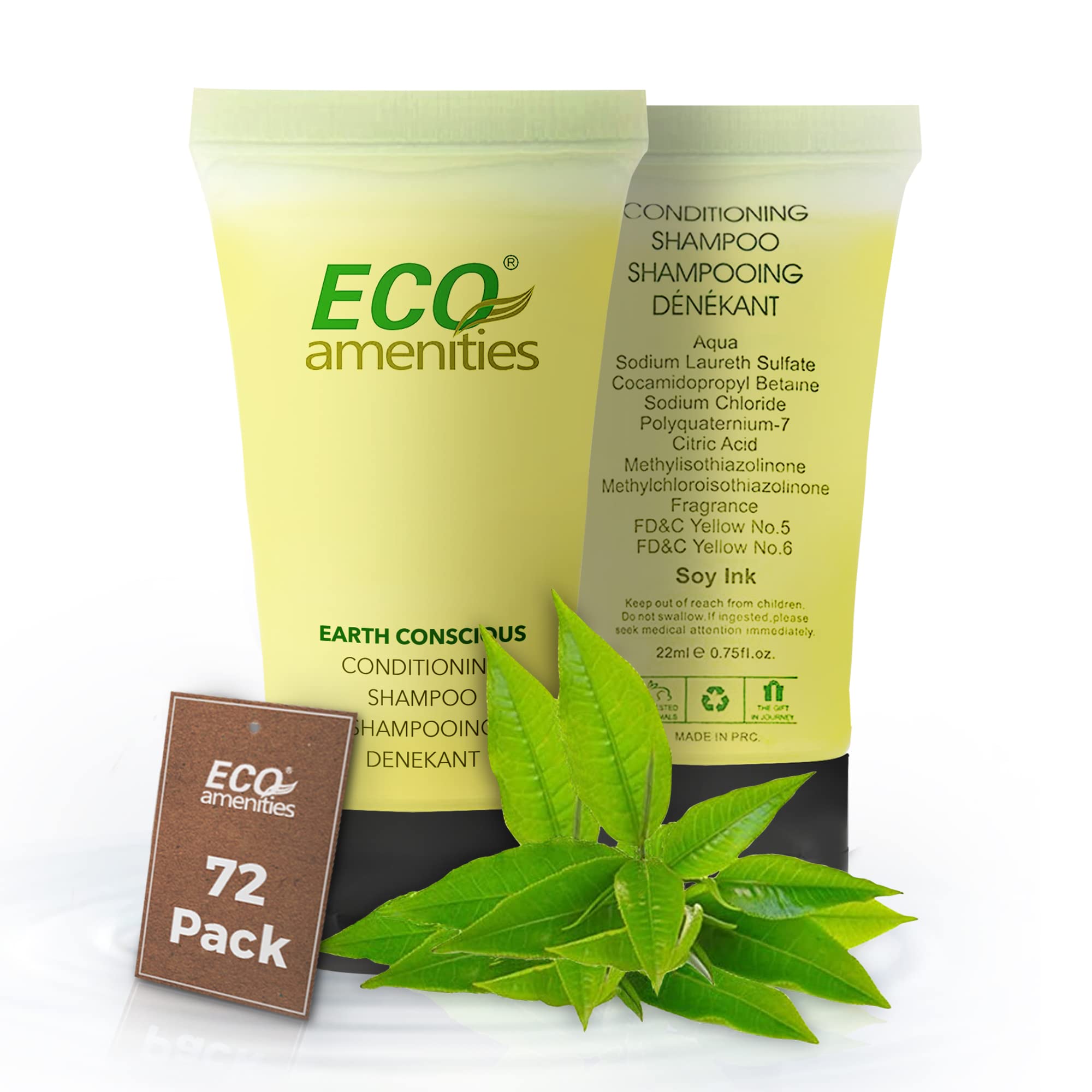 Eco Amenities Travel Shampoo & Conditioner 72-Pack – 2-in-1 Tubes, Green Tea Scent, Hotel Bulk
