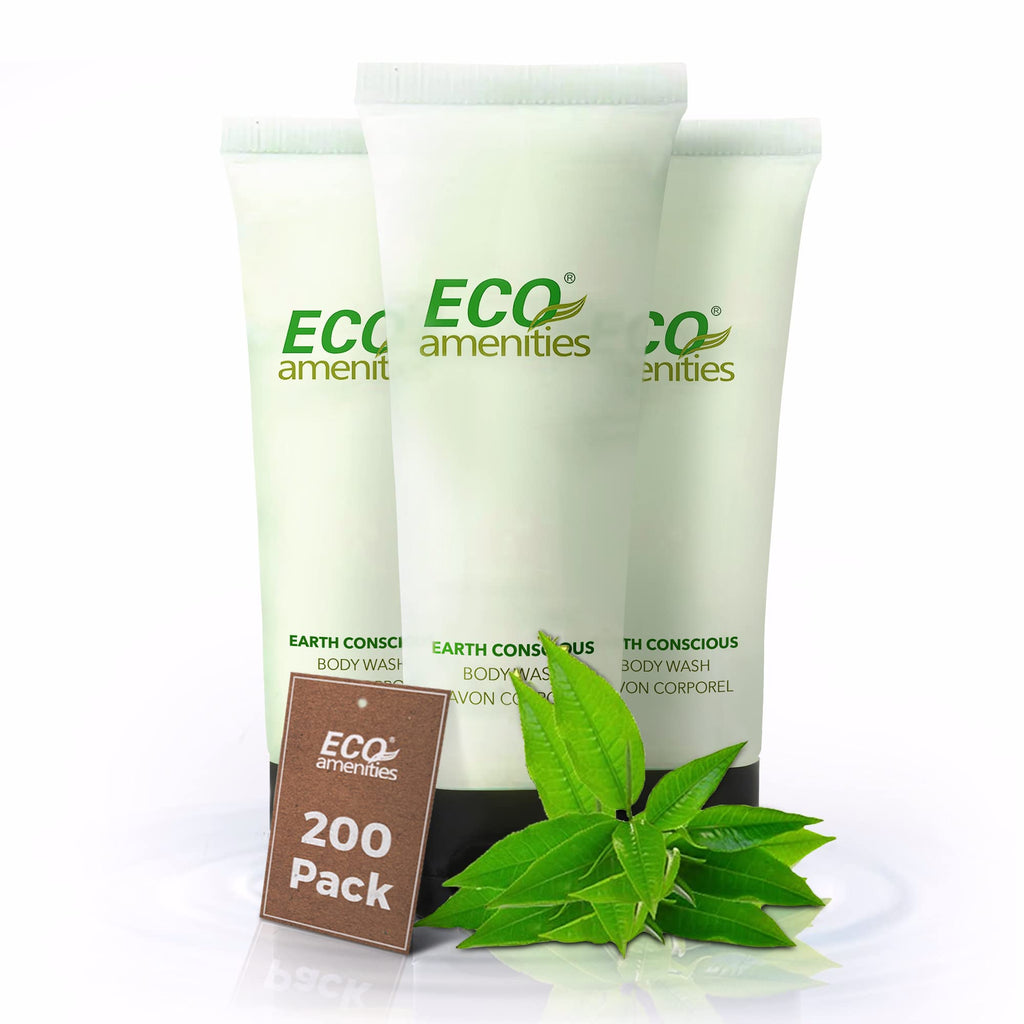 ECO Amenities Travel Size 1oz Body Wash – Bulk 200 Pack for Hotels (Green Tea Scent)