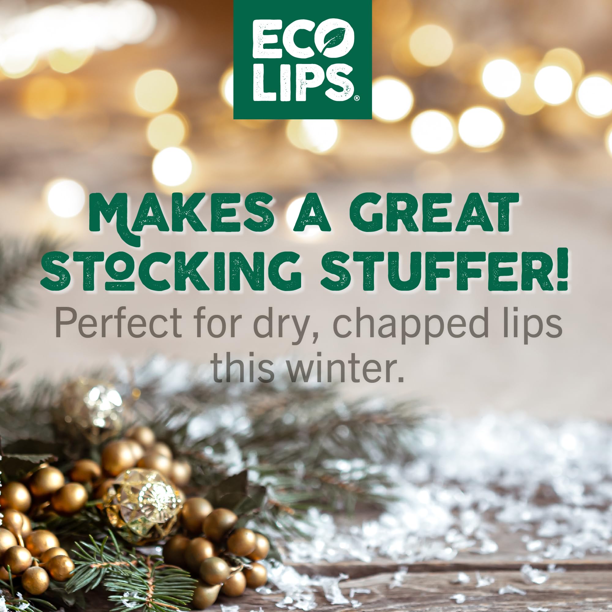 Eco Lips Candy Cane Lip Balm - Organic Coconut Oil & Sunflower Wax - Plastic-Free Plant Pod - Made in USA