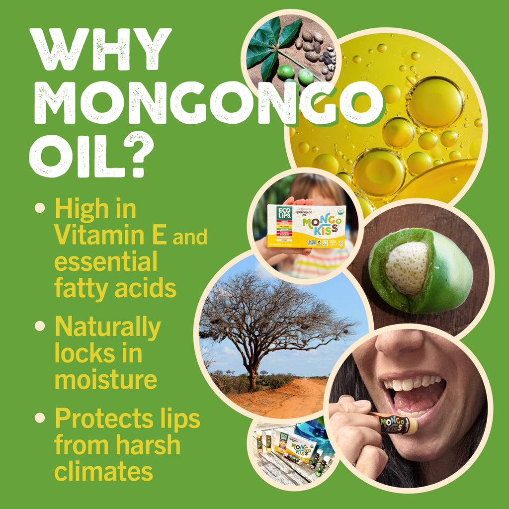 Eco Lips Mongo Kiss USDA Organic Lip Balm Set — 8-Pack, Honey Vanilla, 0.15 oz Each, Made in USA