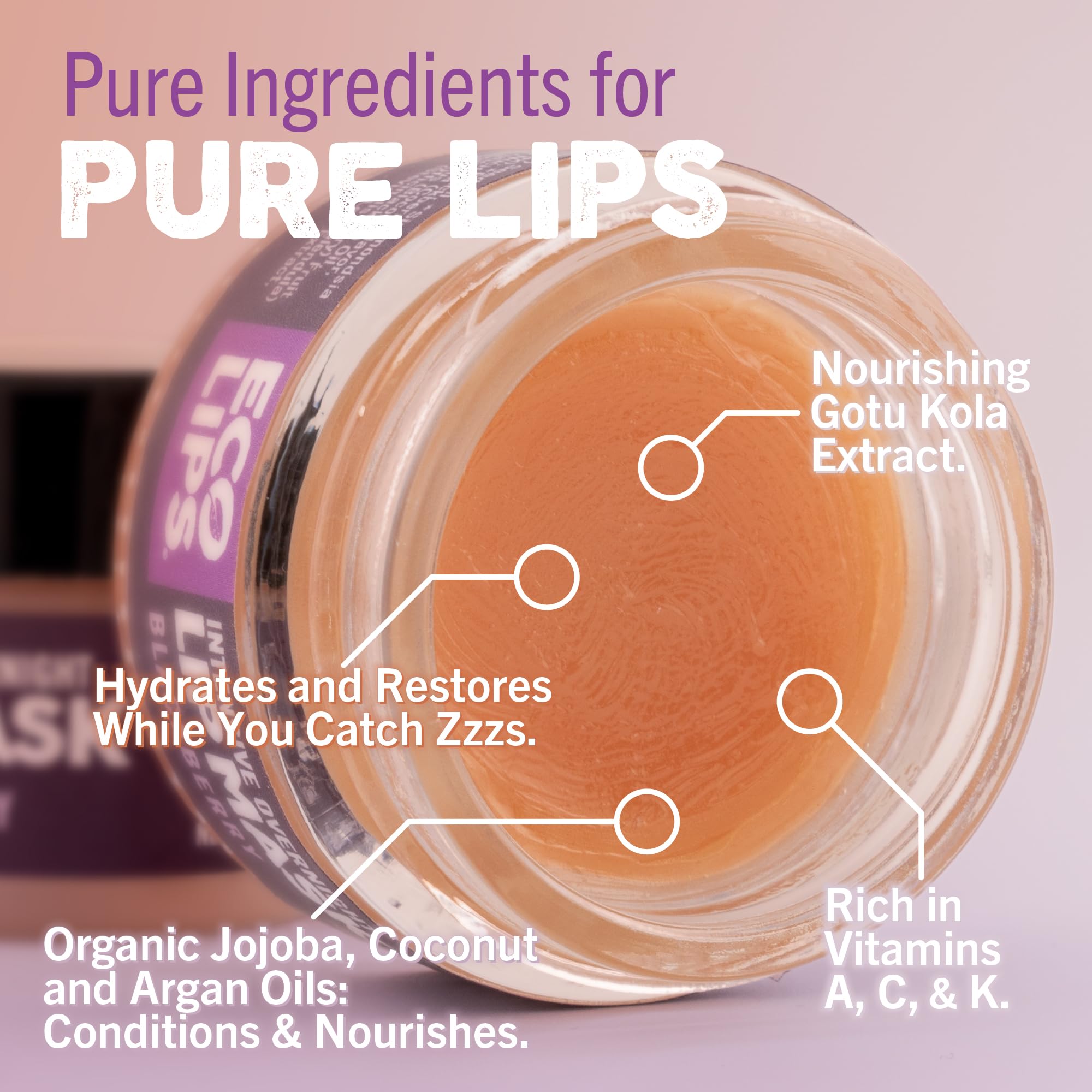 Eco Lips Daily Plumping Lip Mask w Hyaluronic Acid + Overnight Gotu Kola Mask – 2-Pack, 100% Natural, Made in USA