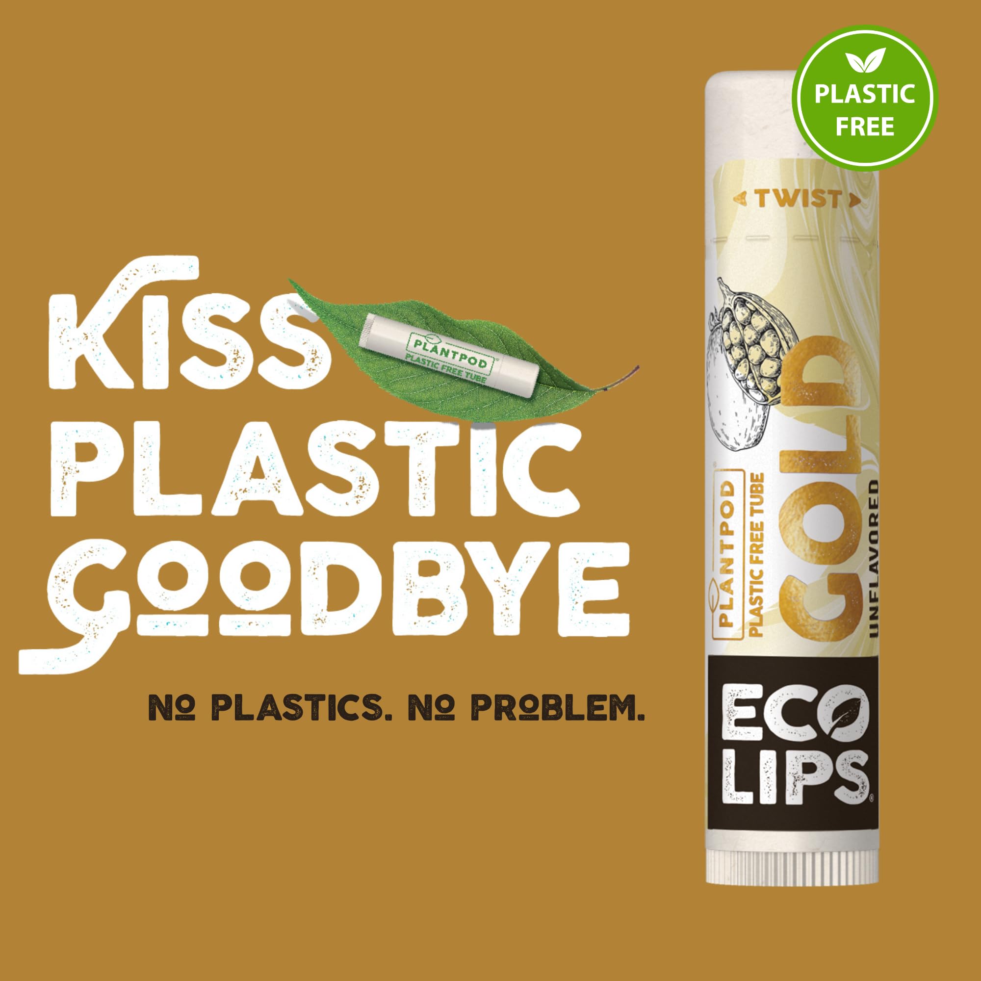 Eco Lips GOLD Organic Lip Balm with Baobab Oil – 6-Pack | USDA Organic, Plastic-Free Packaging | Made in USA