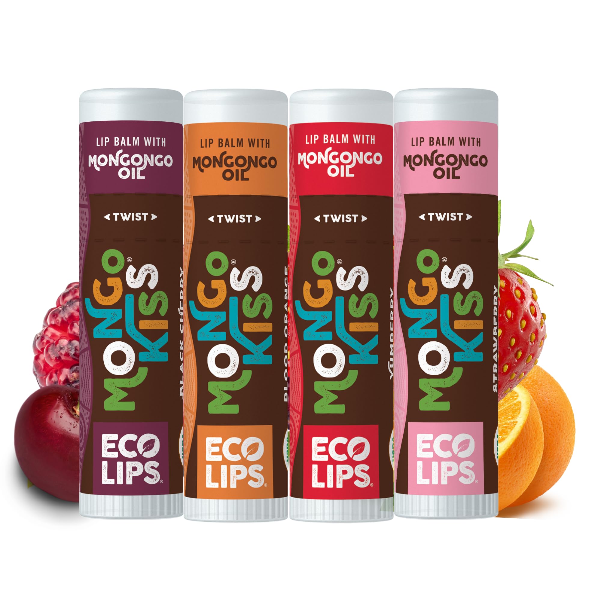 Eco Lips Mongo Kiss Organic Lip Balm 4 Pack – Blood Orange, Yumberry, Strawberry Lavender, Black Cherry | 100% USDA Organic