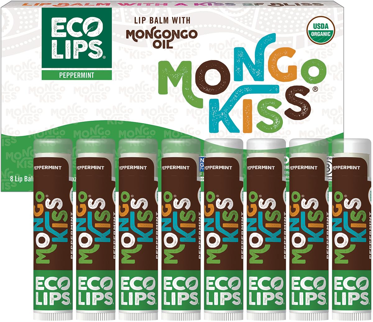 Eco Lips Mongo Kiss 8-Pack USDA Organic Lip Balm – Peppermint, Made in USA