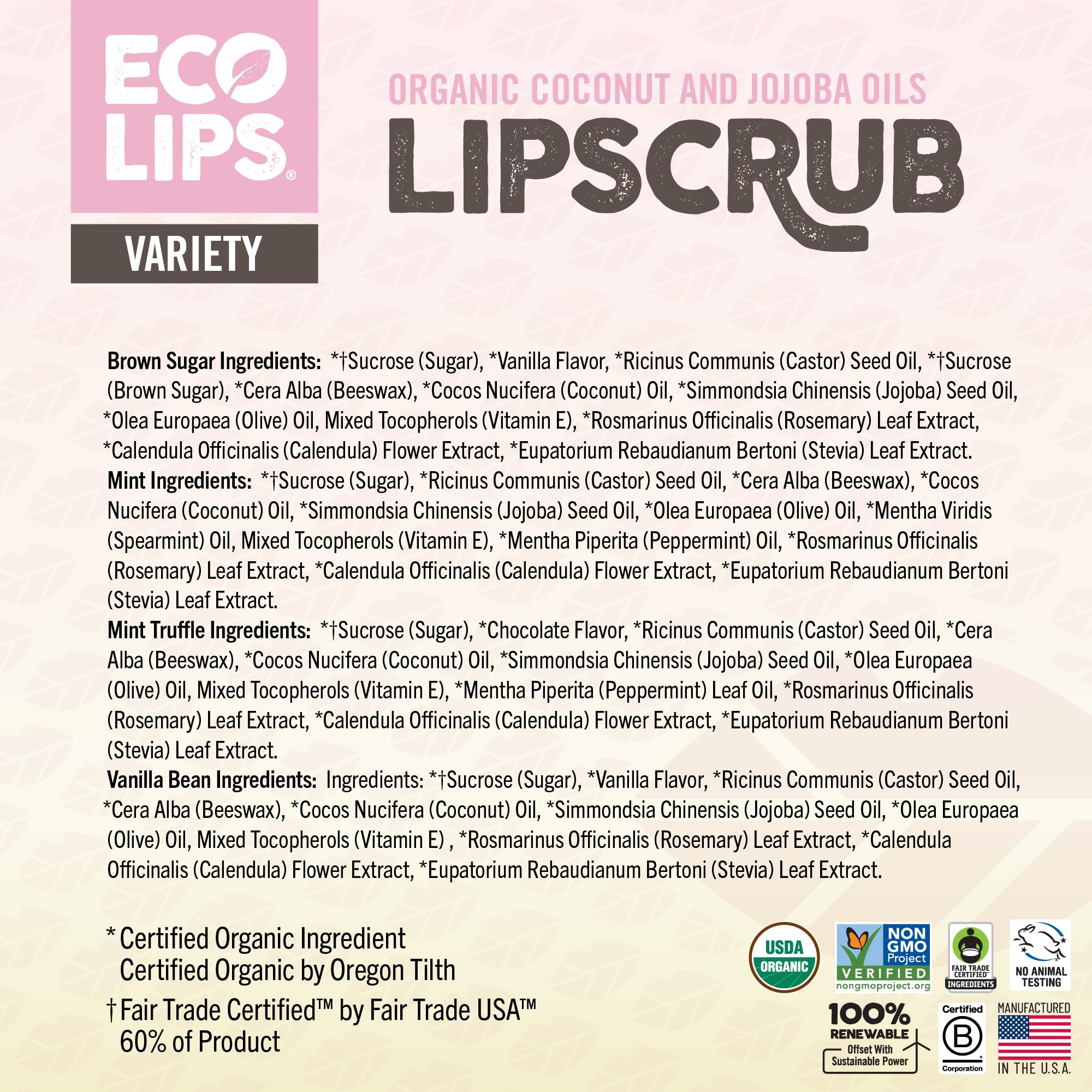 Eco Lips Lip Sugar Scrub 4-Pack – Organic Lip Care with Sugar & Coconut Oil