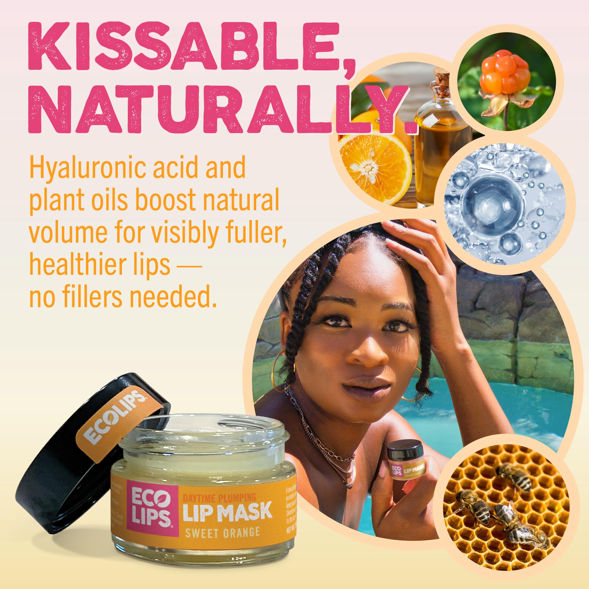 Eco Lips Plumping Daytime Lip Mask with Hyaluronic Acid & Upcycled Cloudberry Oil – 2-Pack | 100% Natural, Made in USA