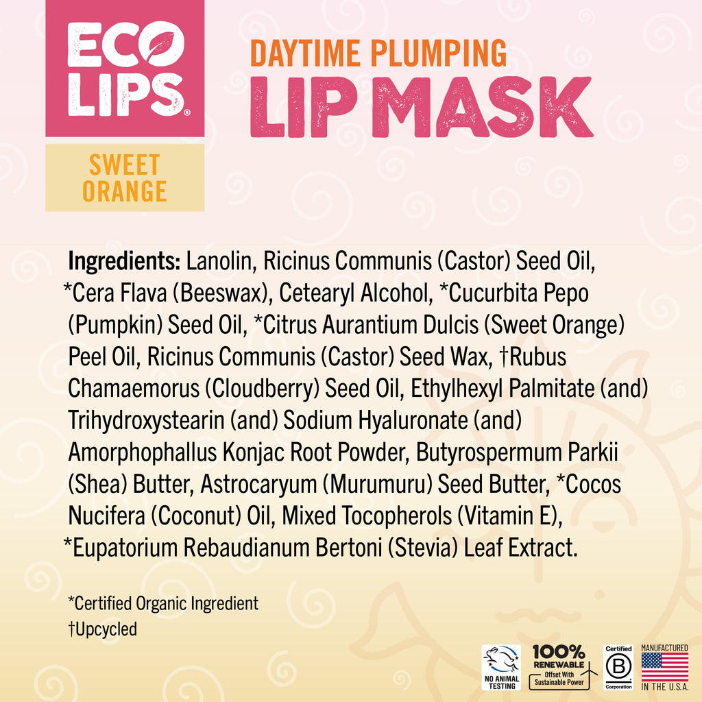 Eco Lips Plumping Daytime Lip Mask with Hyaluronic Acid & Upcycled Cloudberry Oil – 2-Pack | 100% Natural, Made in USA