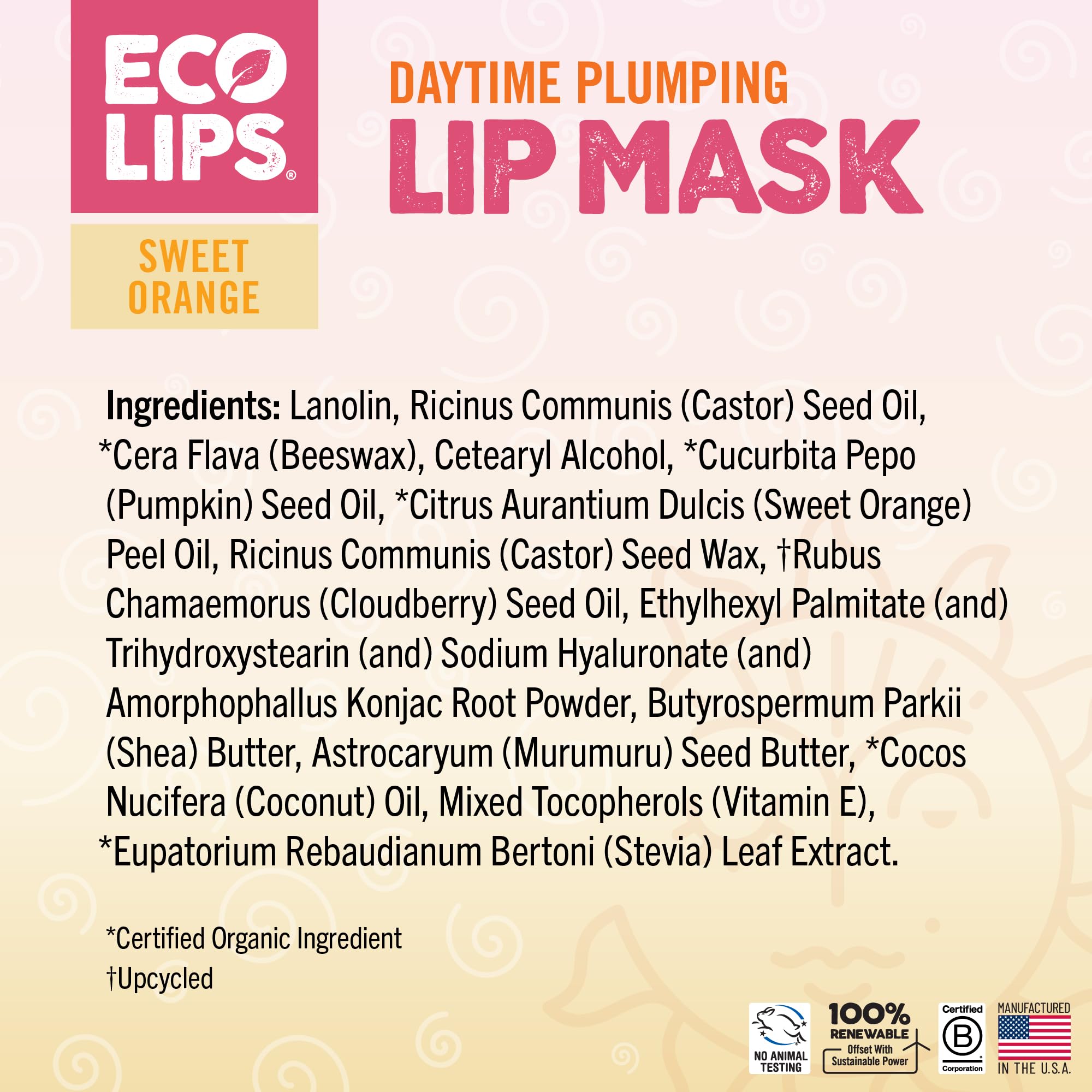 Eco Lips Plumping Daytime Lip Mask with Hyaluronic Acid & Upcycled Cloudberry Oil – 2-Pack | 100% Natural, Made in USA