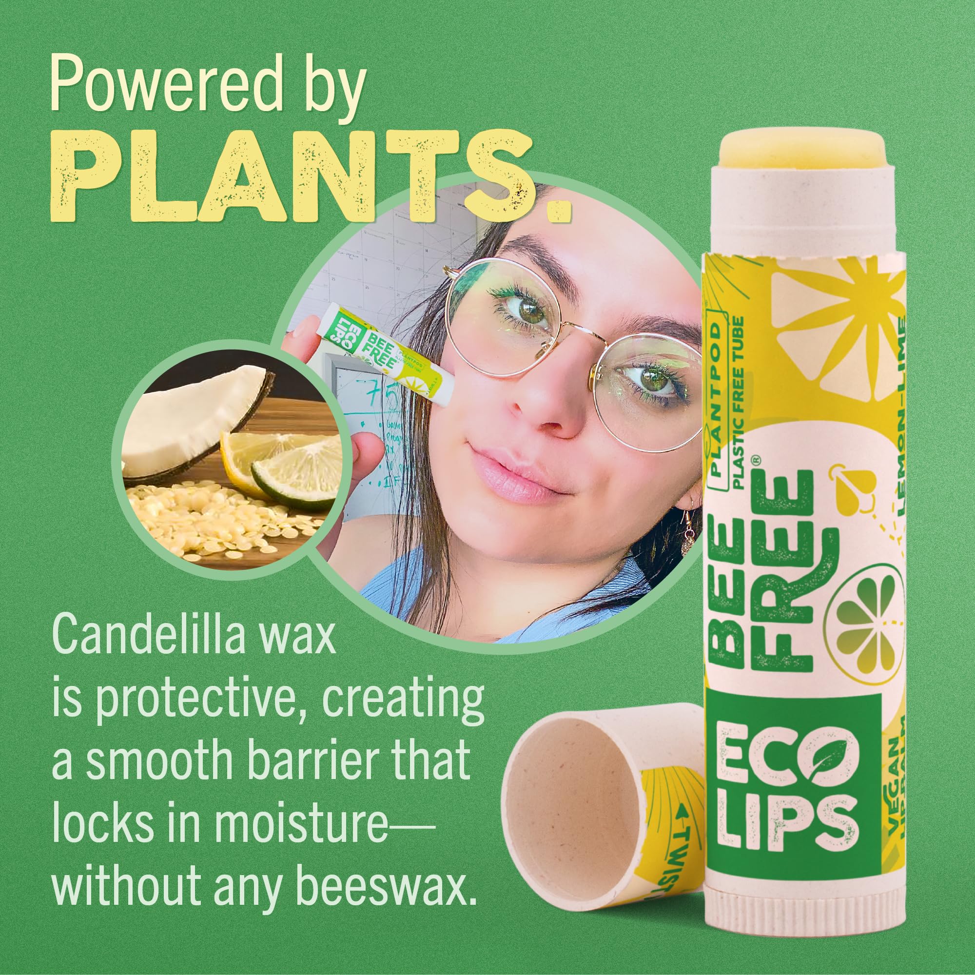 Eco Lips Vegan Lip Balm Sweet Mint – 3 Pack | Plastic-Free Plant Pod, Made in USA