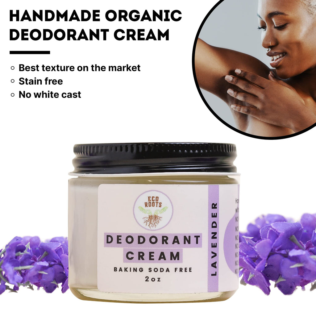 ECO ROOTS Organic Deodorant Cream – Lavender Scent, Baking Soda Free, Aluminum Free, Vegan