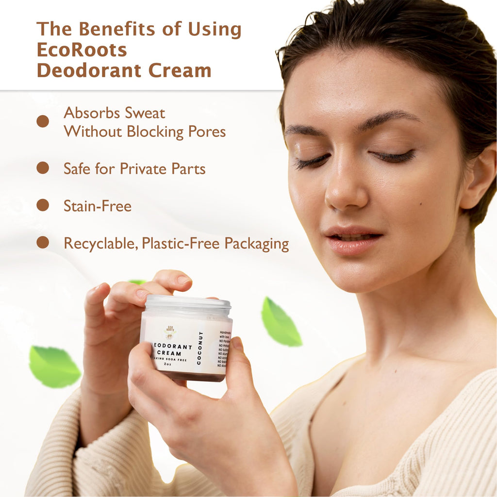 ECO ROOTS Natural Deodorant Cream – Aluminum-Free, Baking Soda Free, Vegan, Coconut Scent