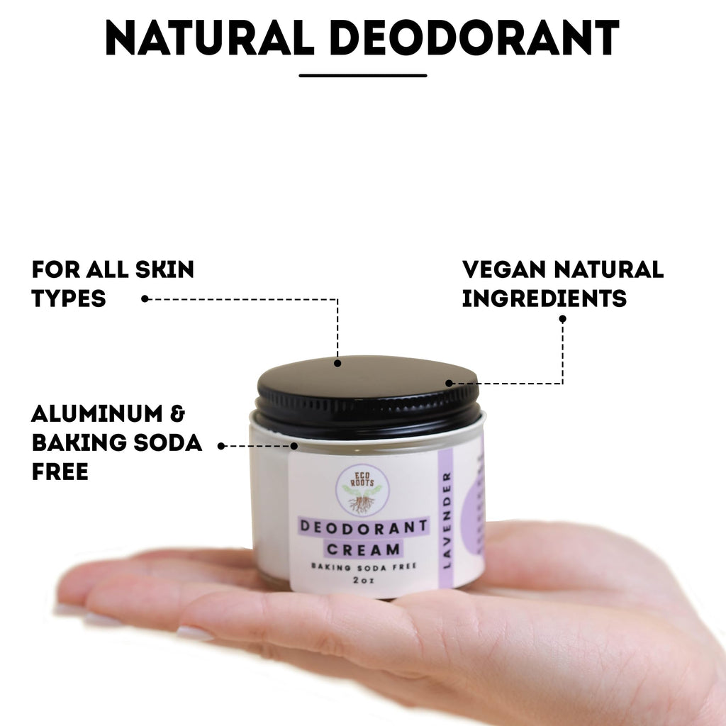 ECO ROOTS Organic Deodorant Cream – Lavender Scent, Baking Soda Free, Aluminum Free, Vegan