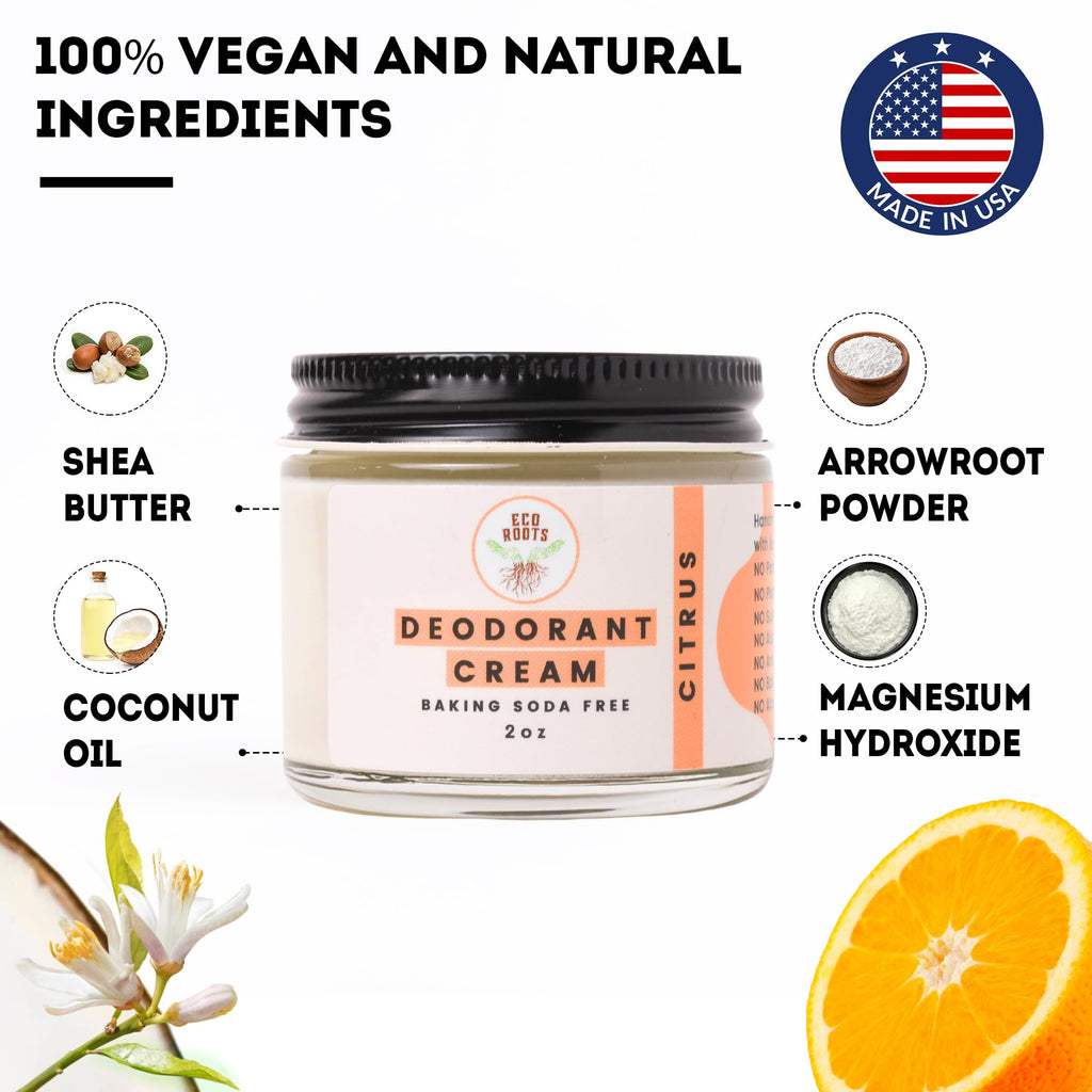 Eco Roots Natural Deodorant Cream – Aluminum-Free, Baking Soda-Free, Citrus