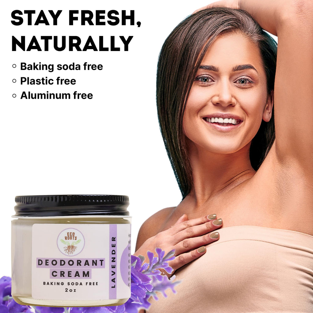 ECO ROOTS Organic Deodorant Cream – Lavender Scent, Baking Soda Free, Aluminum Free, Vegan