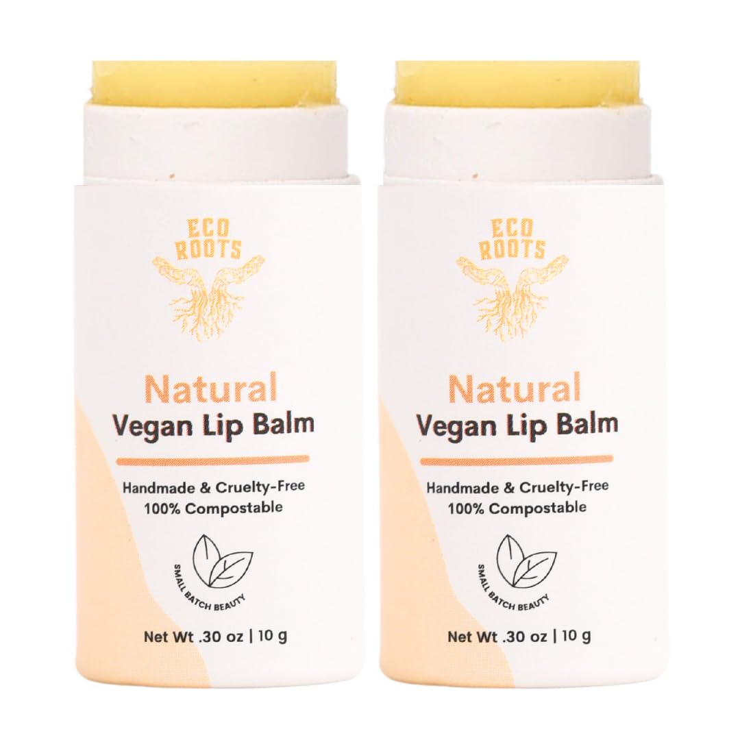 Natural Lip Balm 2 Pack | ECO ROOTS Organic Vegan Moisturizer, Plastic-Free Packaging, USA-Made