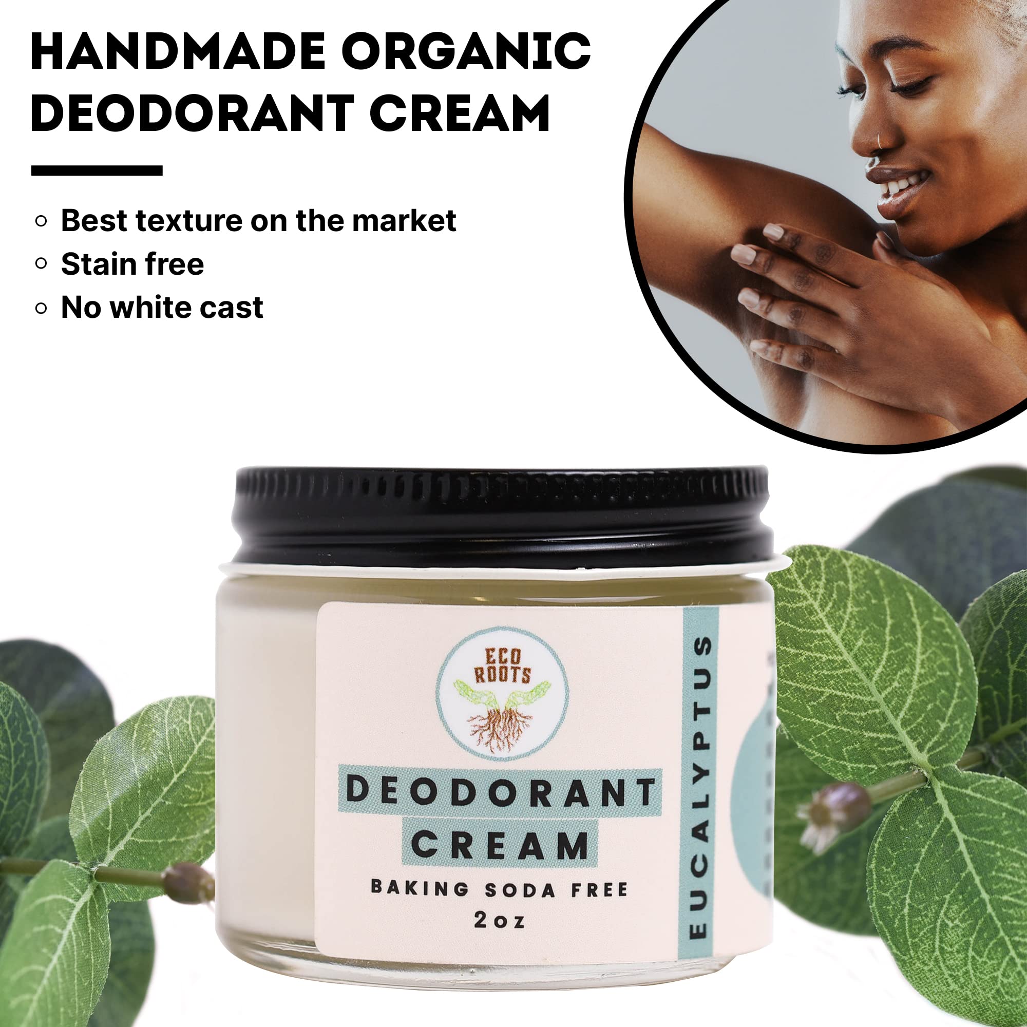 ECO ROOTS Natural Deodorant Cream – Baking Soda Free, Aluminum Free, Eucalyptus