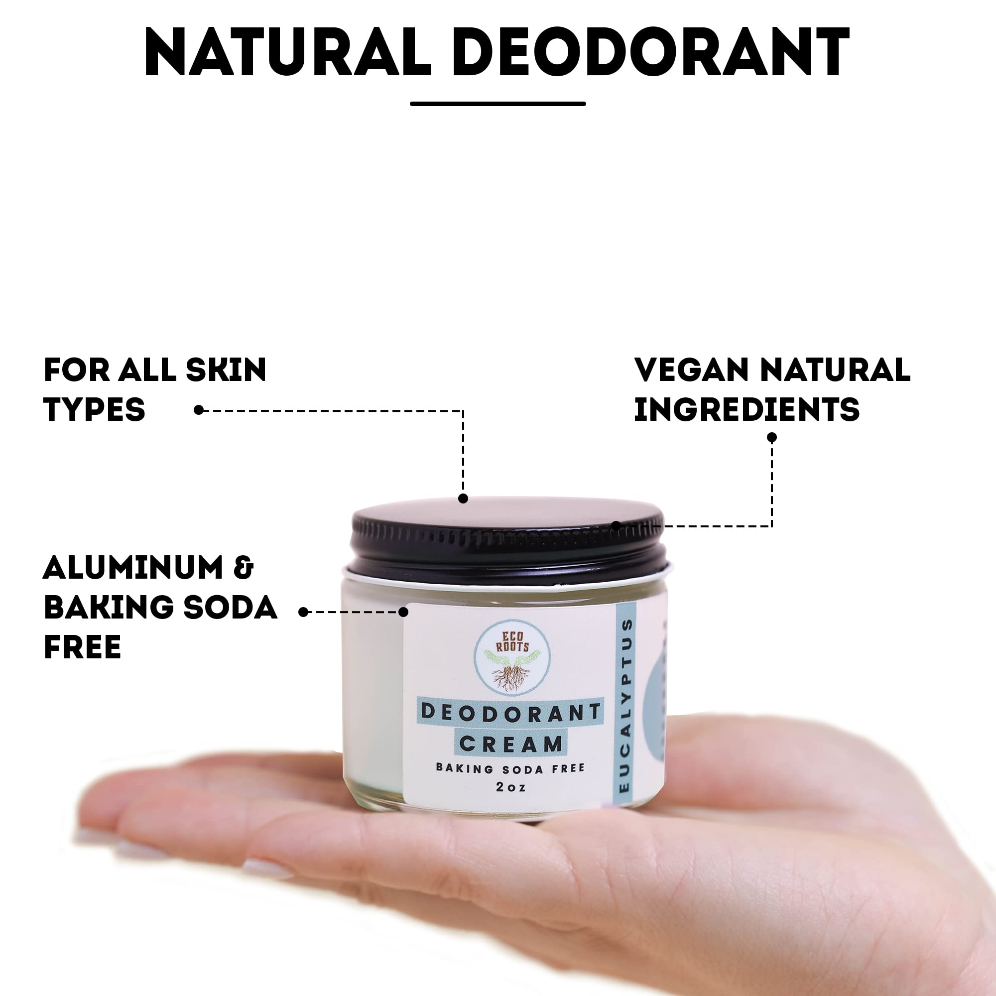 ECO ROOTS Natural Deodorant Cream – Baking Soda Free, Aluminum Free, Eucalyptus