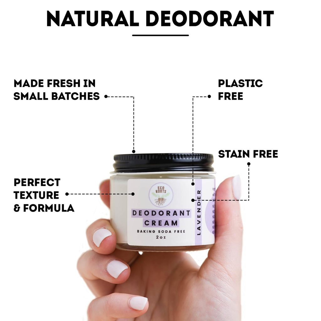 ECO ROOTS Organic Deodorant Cream – Lavender Scent, Baking Soda Free, Aluminum Free, Vegan
