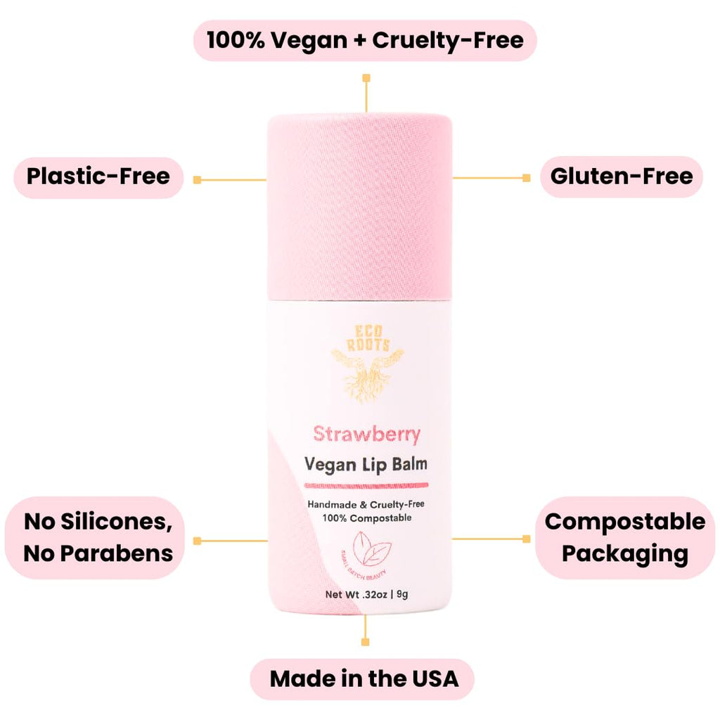 Eco Roots Strawberry Scented Lip Balm 2 Pack – Organic, Vegan, Cruelty-Free