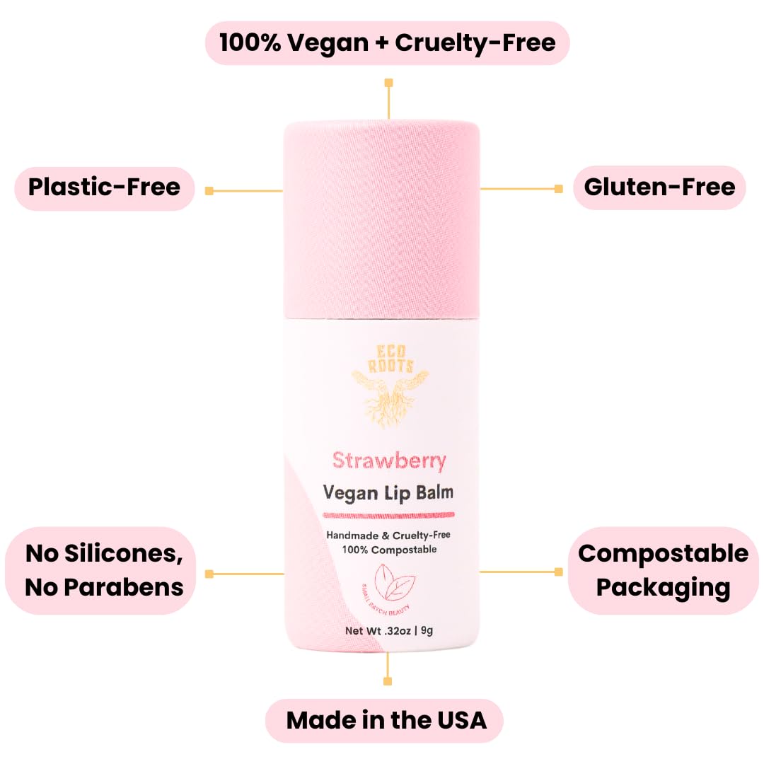Eco Roots Strawberry Scented Lip Balm 2 Pack – Organic, Vegan, Cruelty-Free
