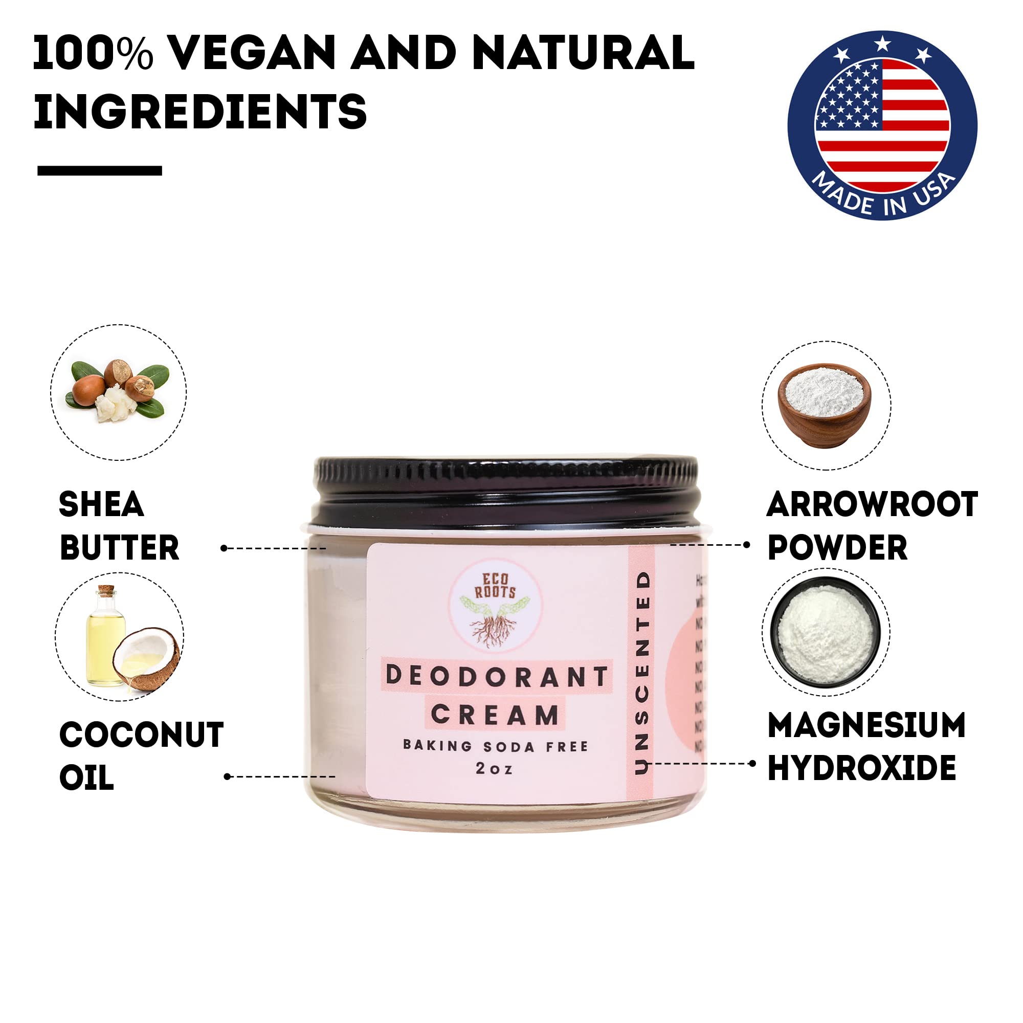 ECO ROOTS Natural Deodorant Cream – Aluminum-Free, Baking Soda Free, Vegan for Underarms, Body & Private Parts