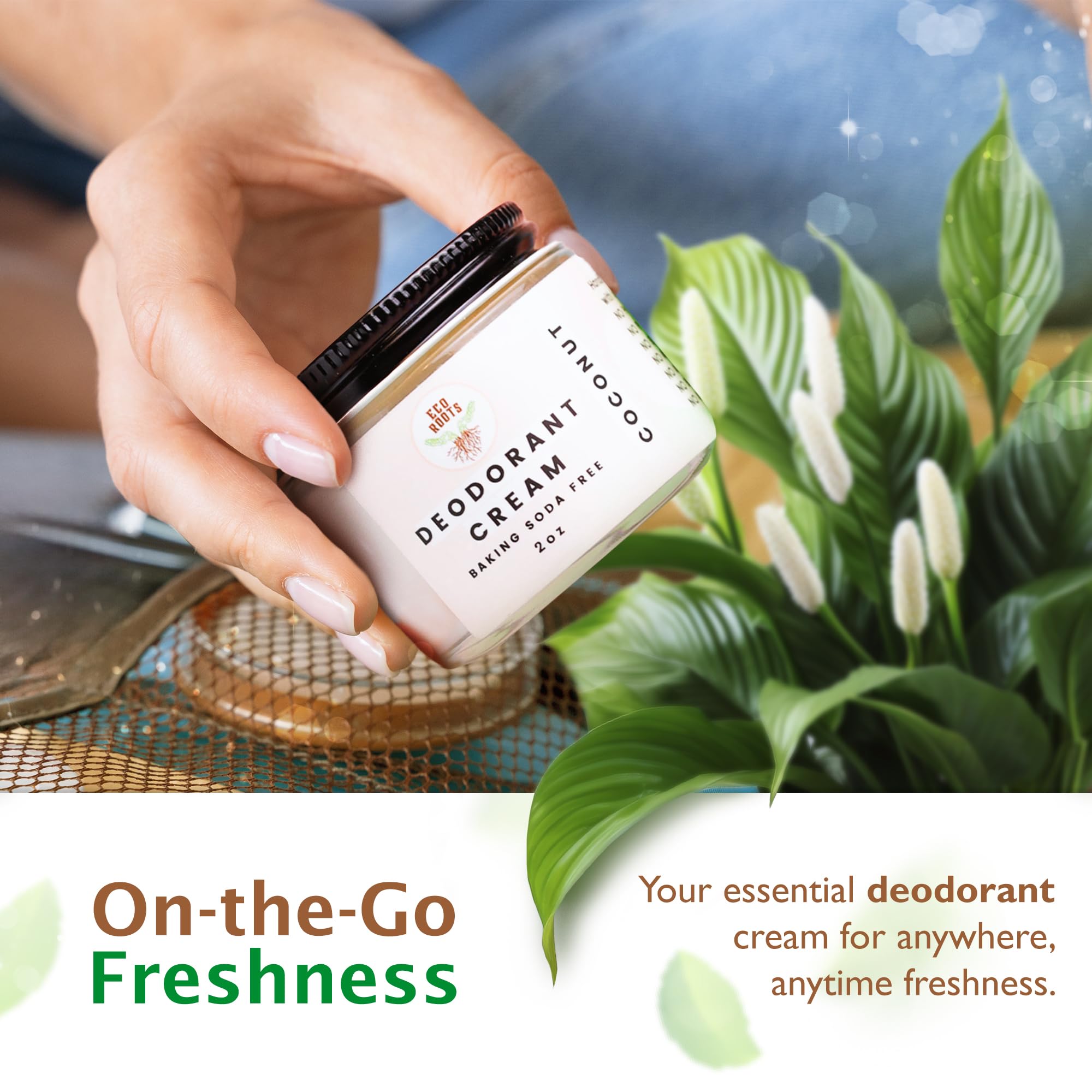 ECO ROOTS Natural Deodorant Cream – Aluminum-Free, Baking Soda Free, Vegan, Coconut Scent