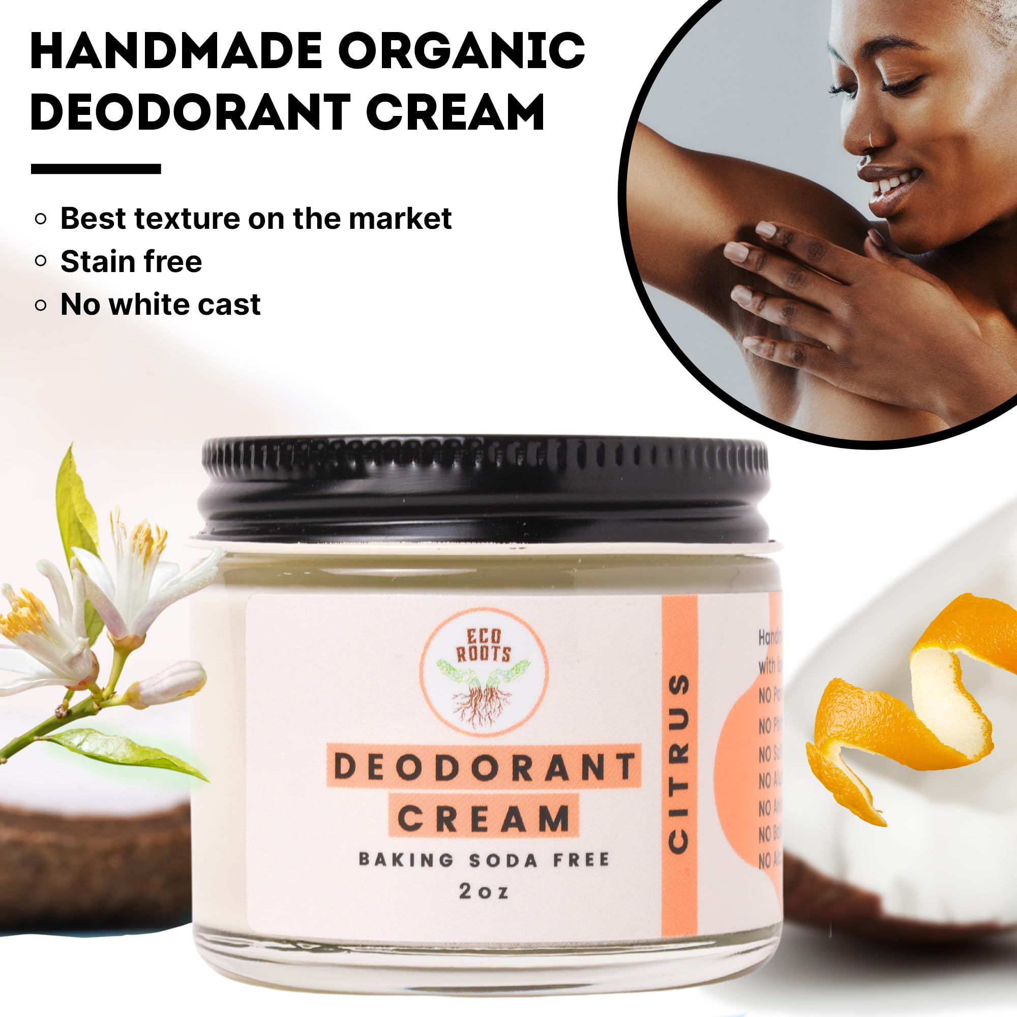 Eco Roots Natural Deodorant Cream – Aluminum-Free, Baking Soda-Free, Citrus