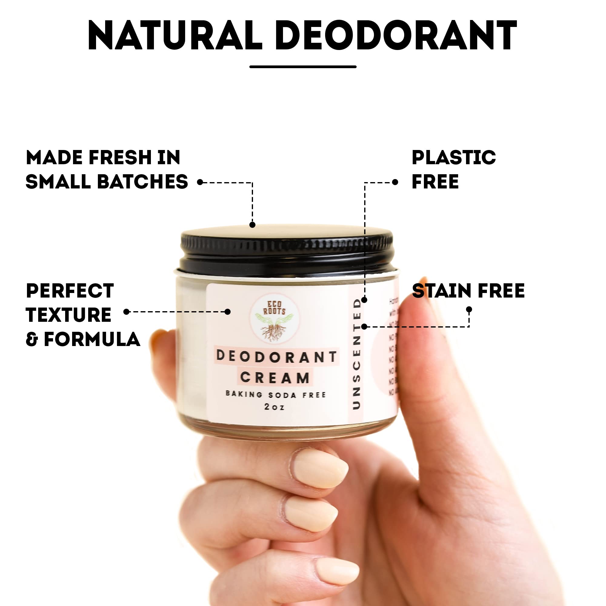 ECO ROOTS Natural Deodorant Cream – Aluminum-Free, Baking Soda Free, Vegan for Underarms, Body & Private Parts