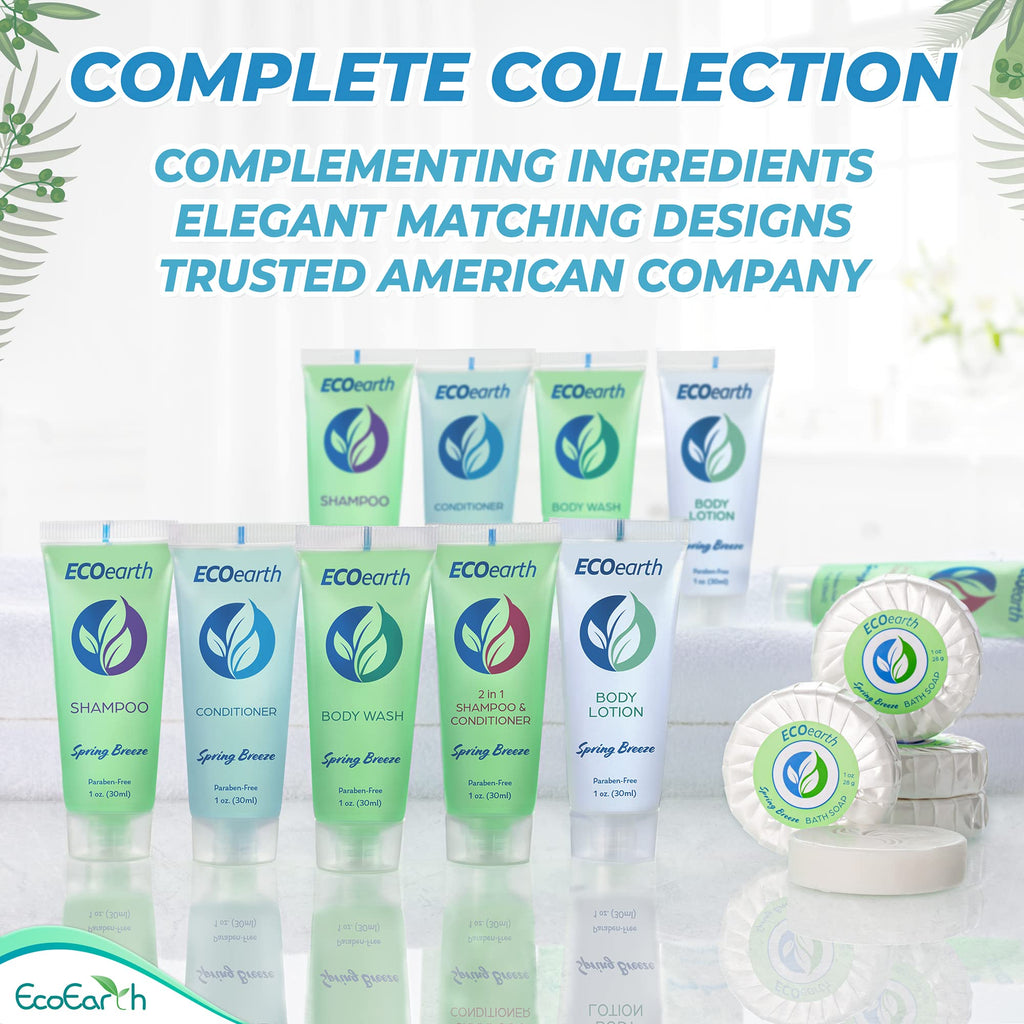 EcoEarth Travel Size 2-in-1 Shampoo & Conditioner – 100 Count (1 fl oz) Spring Breeze
