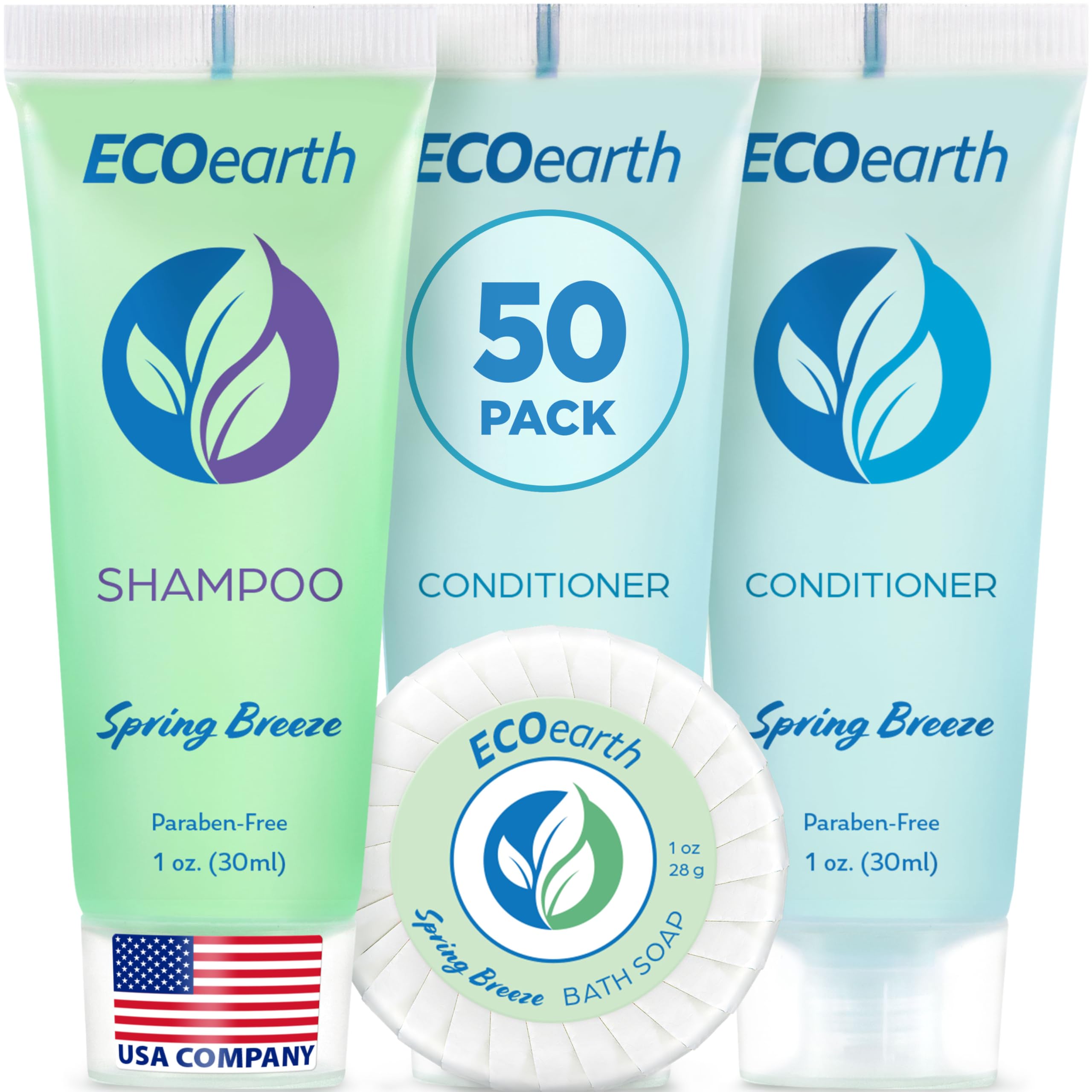 EcoEarth Travel Toiletries Set (1 oz Each) – 150-Piece Spring Breeze Hotel Kit