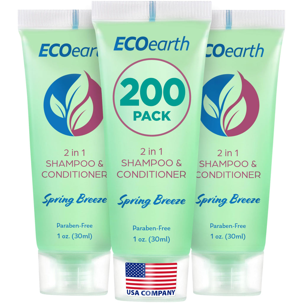 EcoEarth Travel Size 2-in-1 Shampoo & Conditioner – Spring Breeze, 1 oz, 200 Pack