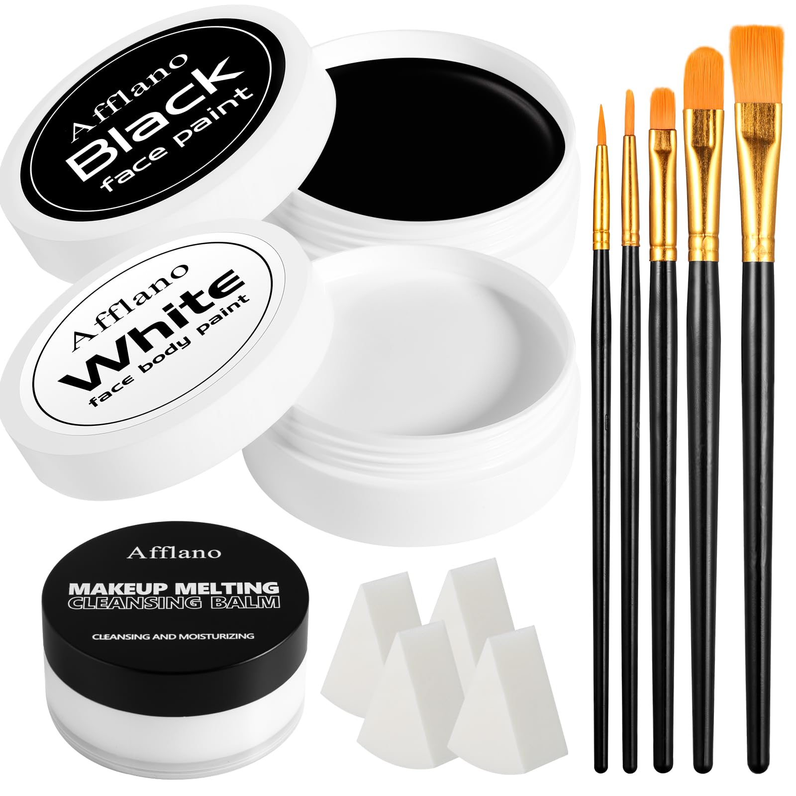 ecofavor Black & White Face Paint Kit – 50g Oil-Based Grease Makeup, Remover, 5 Brushes & 4 Sponges