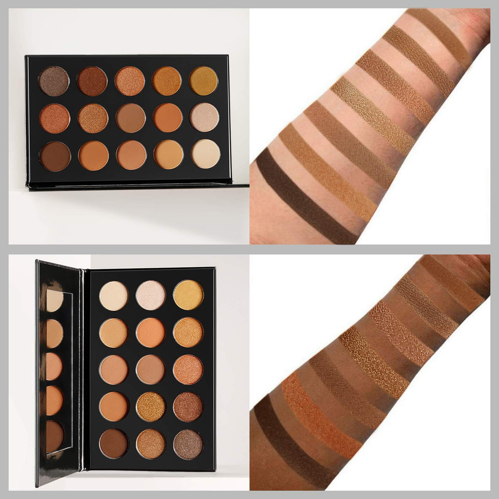Ecofavor Nude Gold Eyeshadow Palette – 15 Shades, Ultra-Blendable, Waterproof, Travel Size