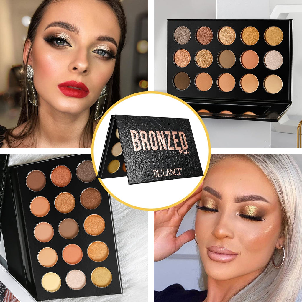Ecofavor Nude Gold Eyeshadow Palette – 15 Shades, Ultra-Blendable, Waterproof, Travel Size