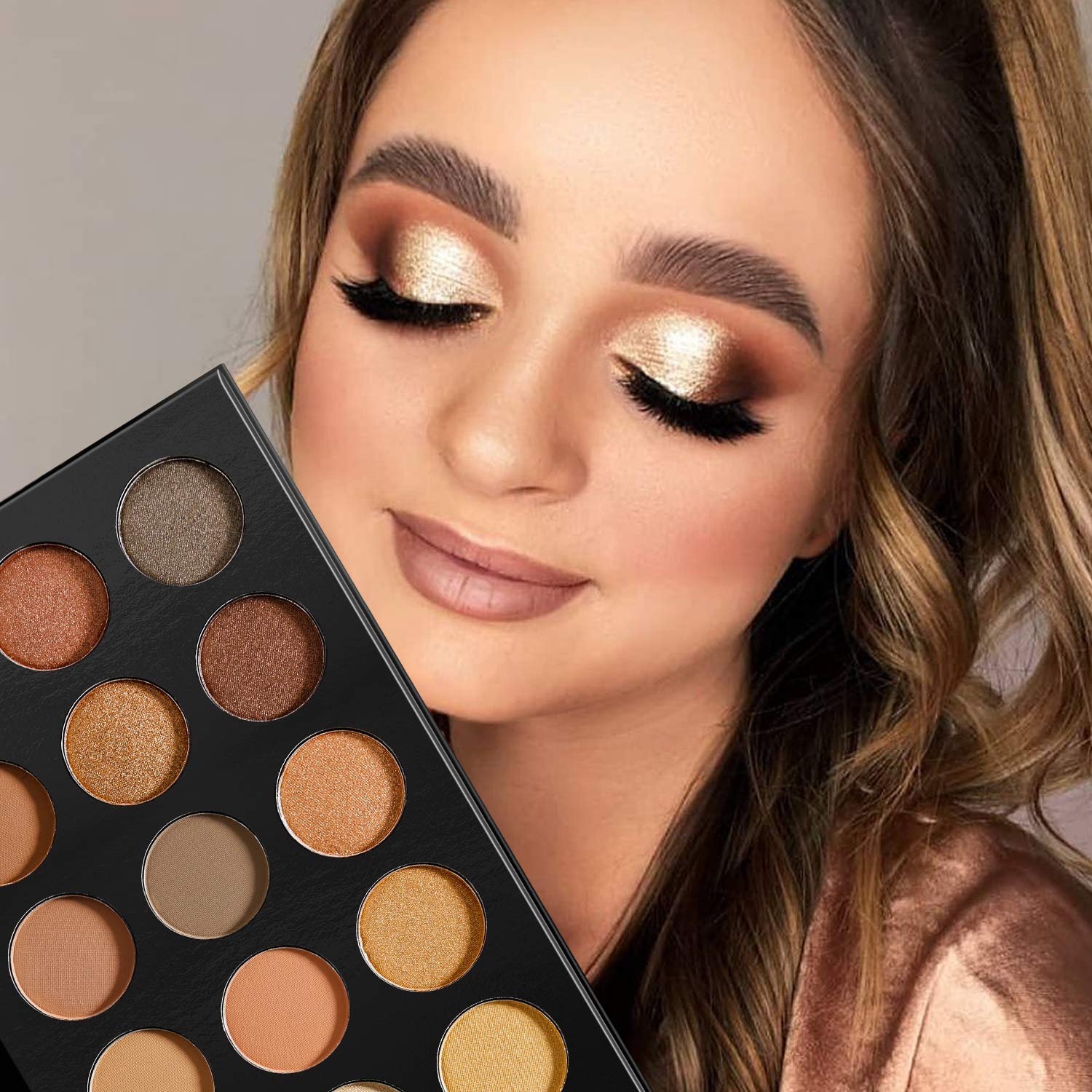 Ecofavor Nude Gold Eyeshadow Palette – 15 Shades, Ultra-Blendable, Waterproof, Travel Size