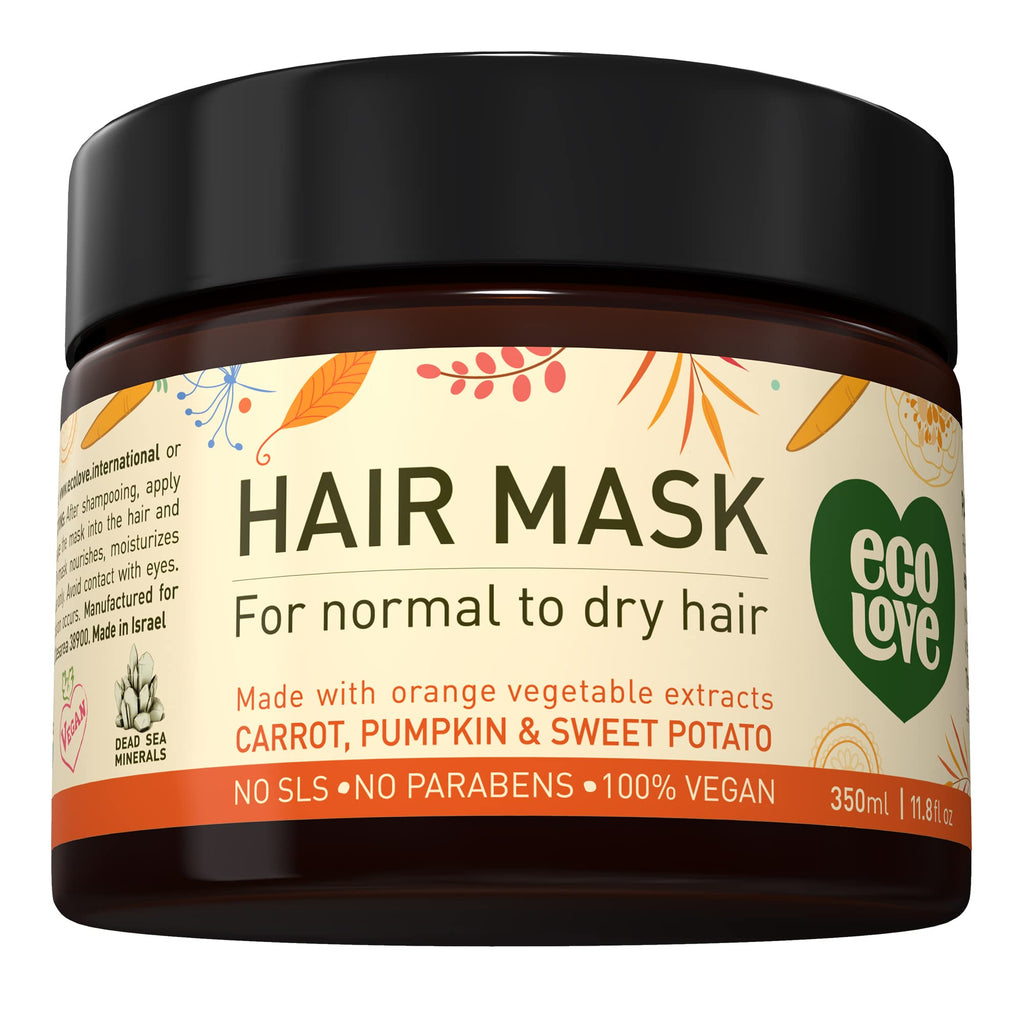 ecoLove Hair Mask for Dry, Damaged, and Curly Hair – Deep Conditioning with Carrot & Pumpkin Extract (11.8 oz) | Vegan & Cruelty-Free