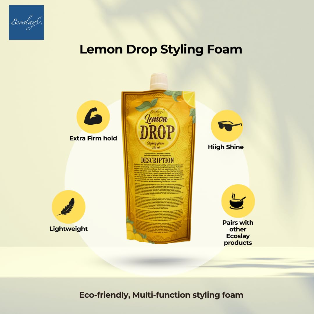 Ecoslay Lemon Drop Styling Foam – Lightweight Firm-Hold for Curly Hair