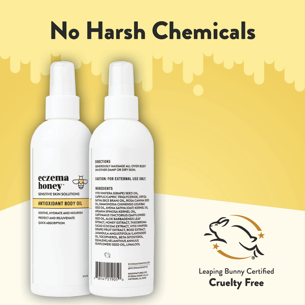 ECZEMA HONEY Antioxidant Body Oil – Unscented After-Shower Moisturizer for Eczema-Prone Skin (8 fl oz)