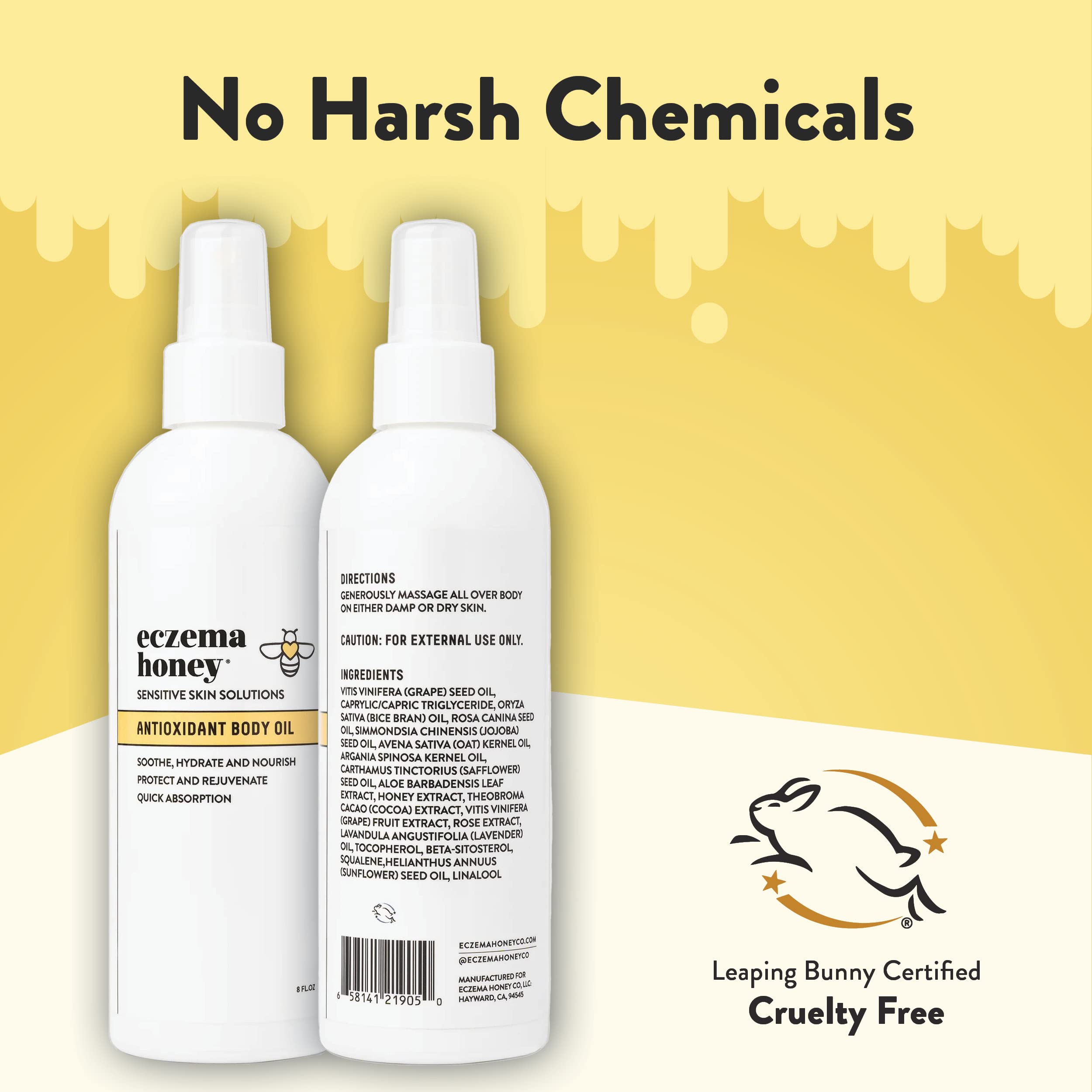 ECZEMA HONEY Antioxidant Body Oil – Unscented After-Shower Moisturizer for Eczema-Prone Skin (8 fl oz)