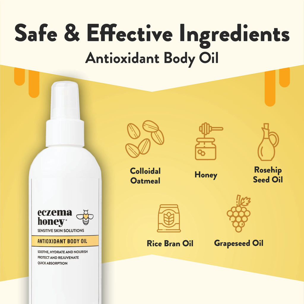 ECZEMA HONEY Antioxidant Body Oil – Unscented After-Shower Moisturizer for Eczema-Prone Skin (8 fl oz)