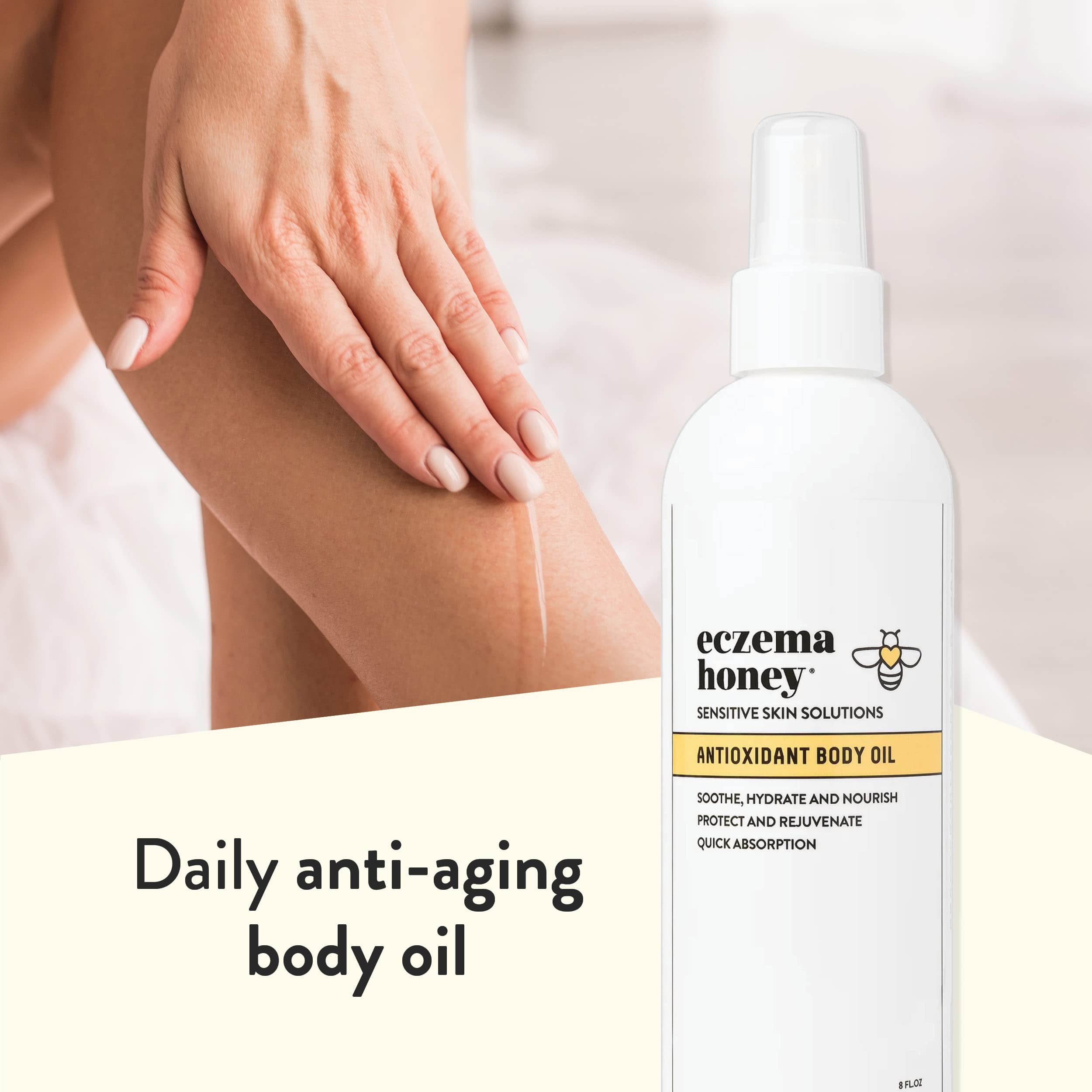 ECZEMA HONEY Antioxidant Body Oil – Unscented After-Shower Moisturizer for Eczema-Prone Skin (8 fl oz)