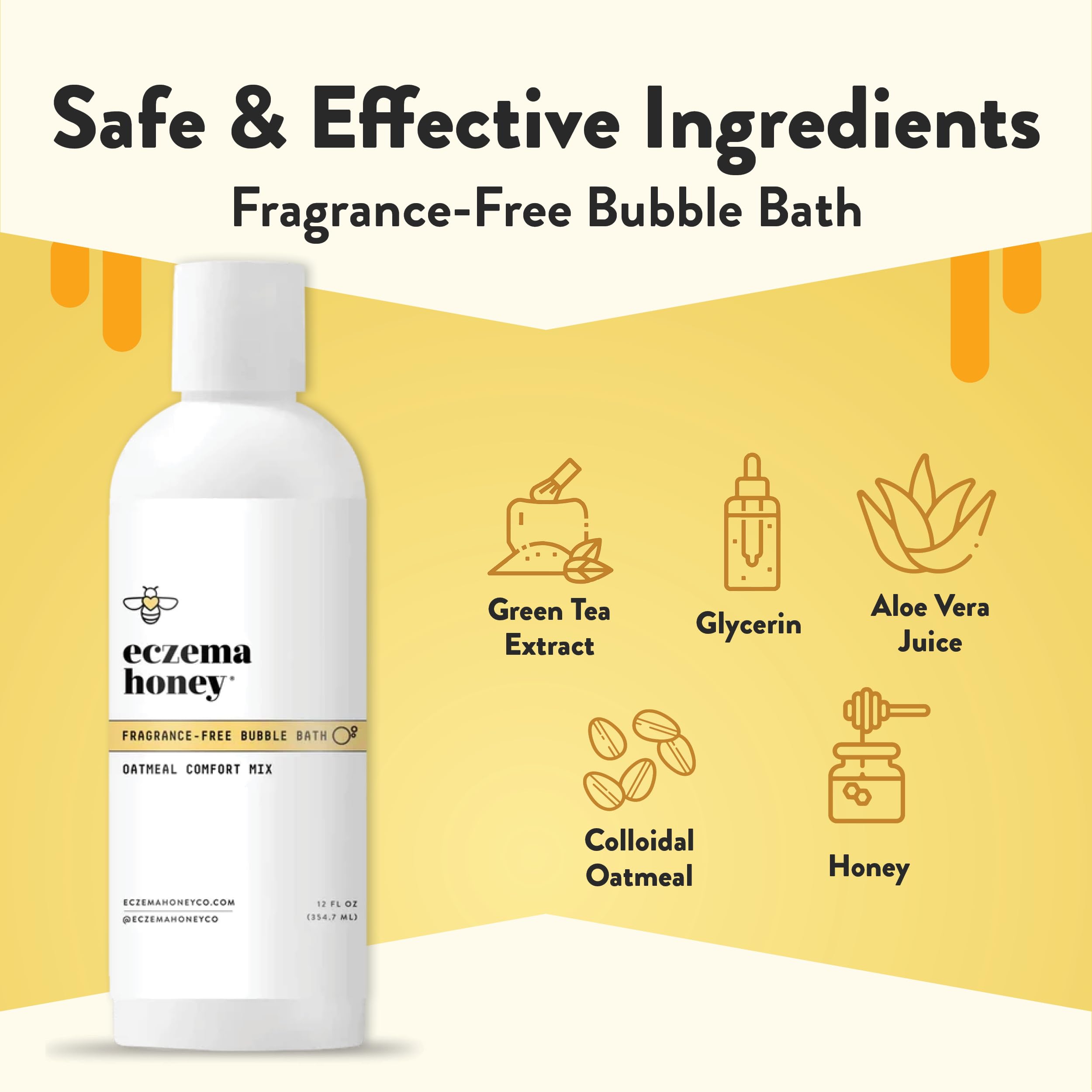 ECZEMA HONEY Fragrance-Free Oatmeal Comfort Bubble Bath – Sensitive Skin (12 oz)