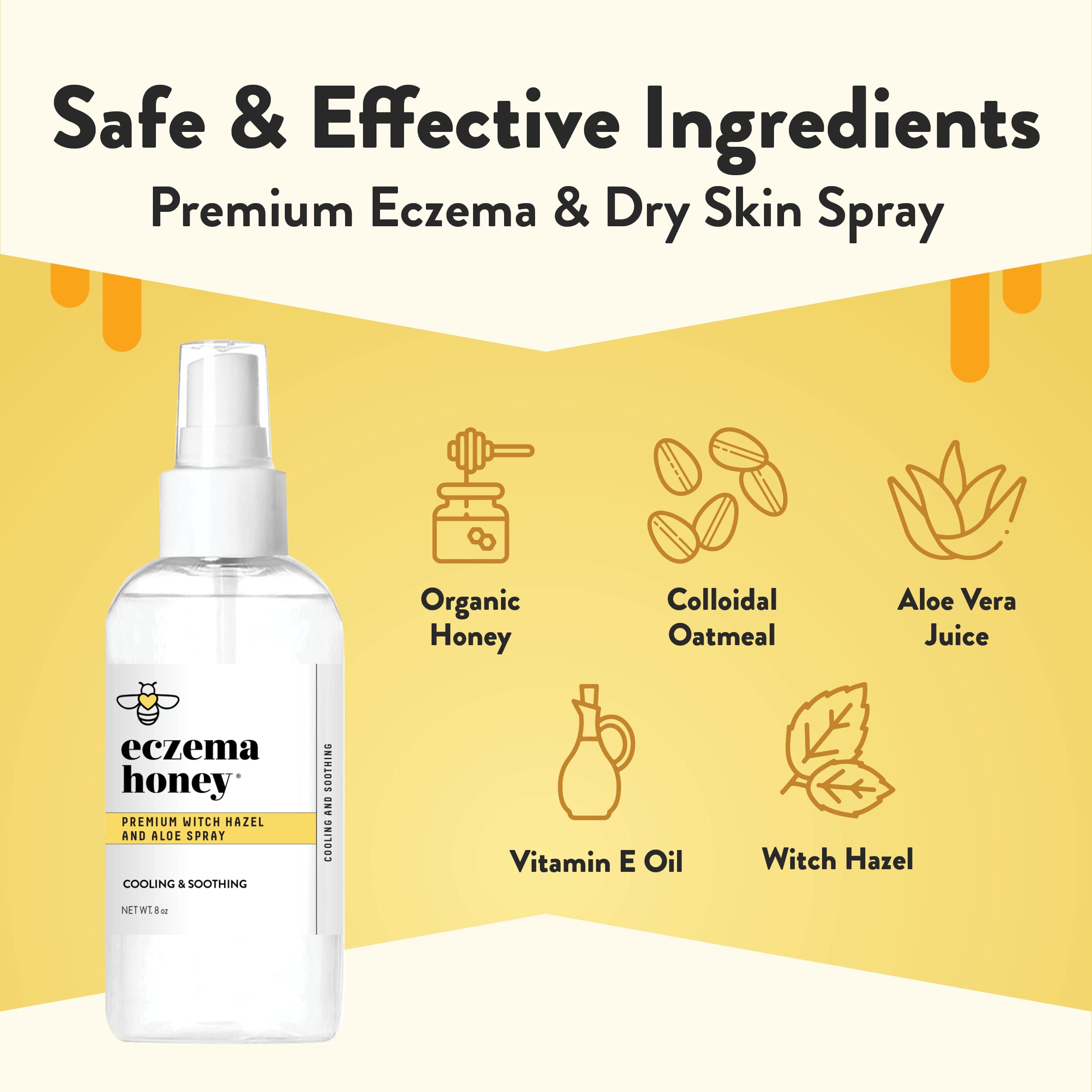 ECZEMA HONEY Premium Witch Hazel & Aloe Spray – Unscented Facial Mist, Dewy Makeup Setting & Daily Hydration (8 Oz)