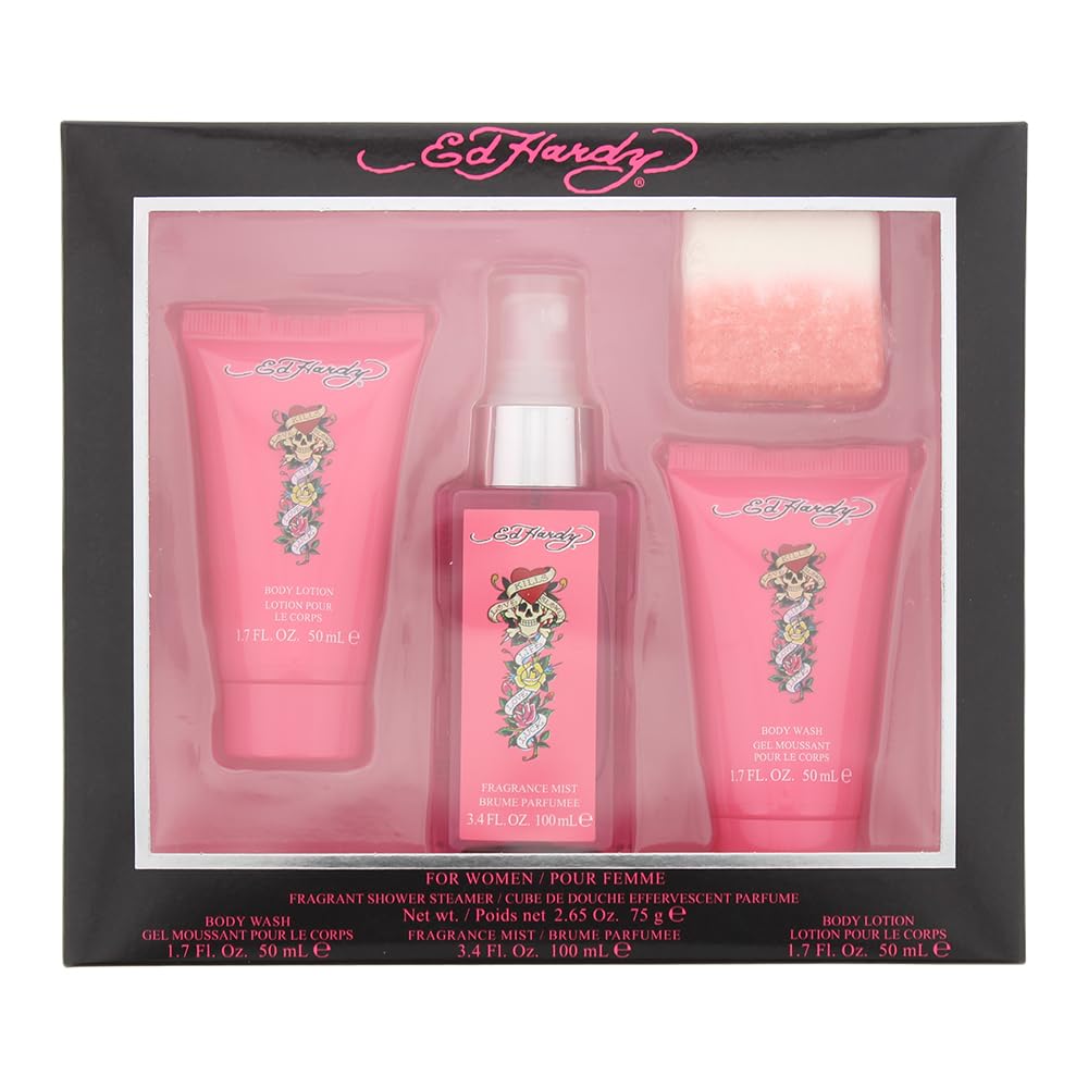 ED HARDY 4-Piece Gift Set for Women — Body Mist, Lotion, Wash & Shower Steamer