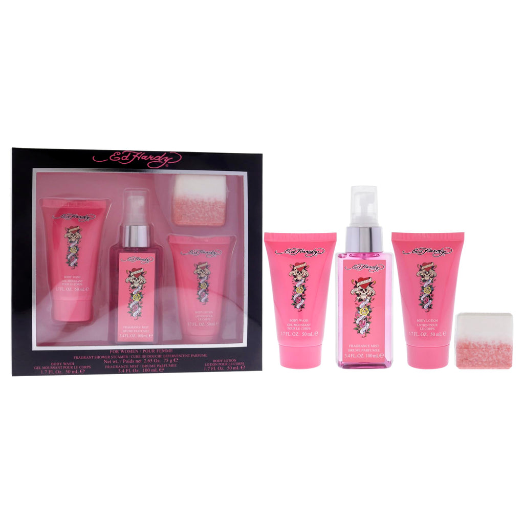 ED HARDY 4-Piece Gift Set for Women — Body Mist, Lotion, Wash & Shower Steamer