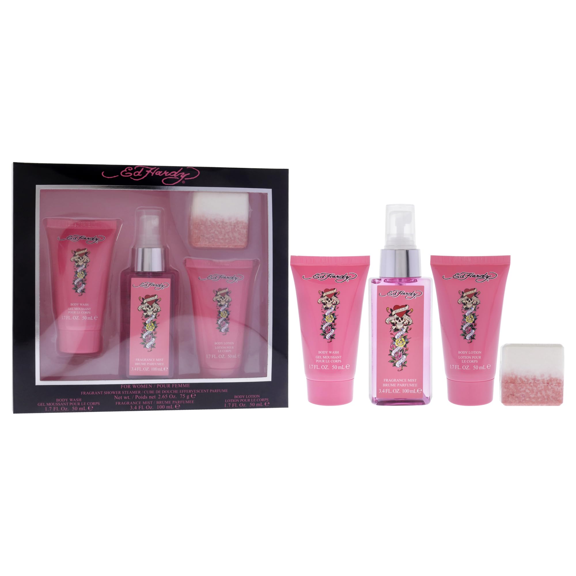 ED HARDY 4-Piece Gift Set for Women — Body Mist, Lotion, Wash & Shower Steamer