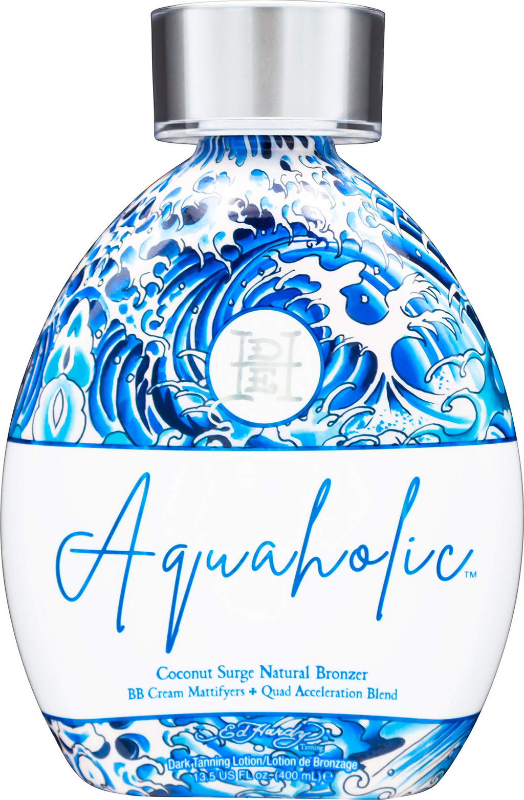 ED HARDY Aquaholic Coconut Surge Natural Bronzer Tanning Lotion 13.5 oz – DHA-Free, Streak-Free Bronzer